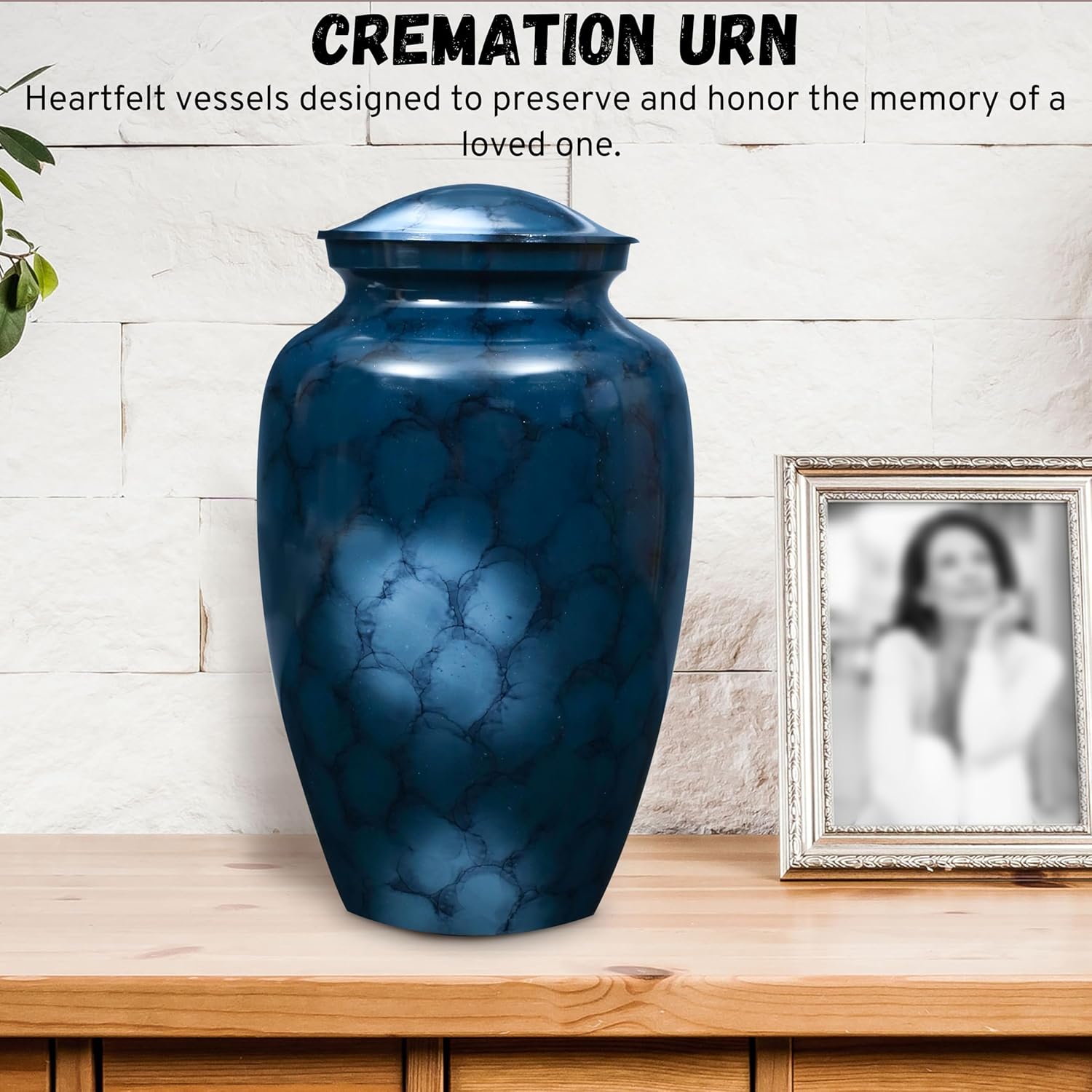 Alpha Living HOME Handcrafted Urn with Marble Finish Blue