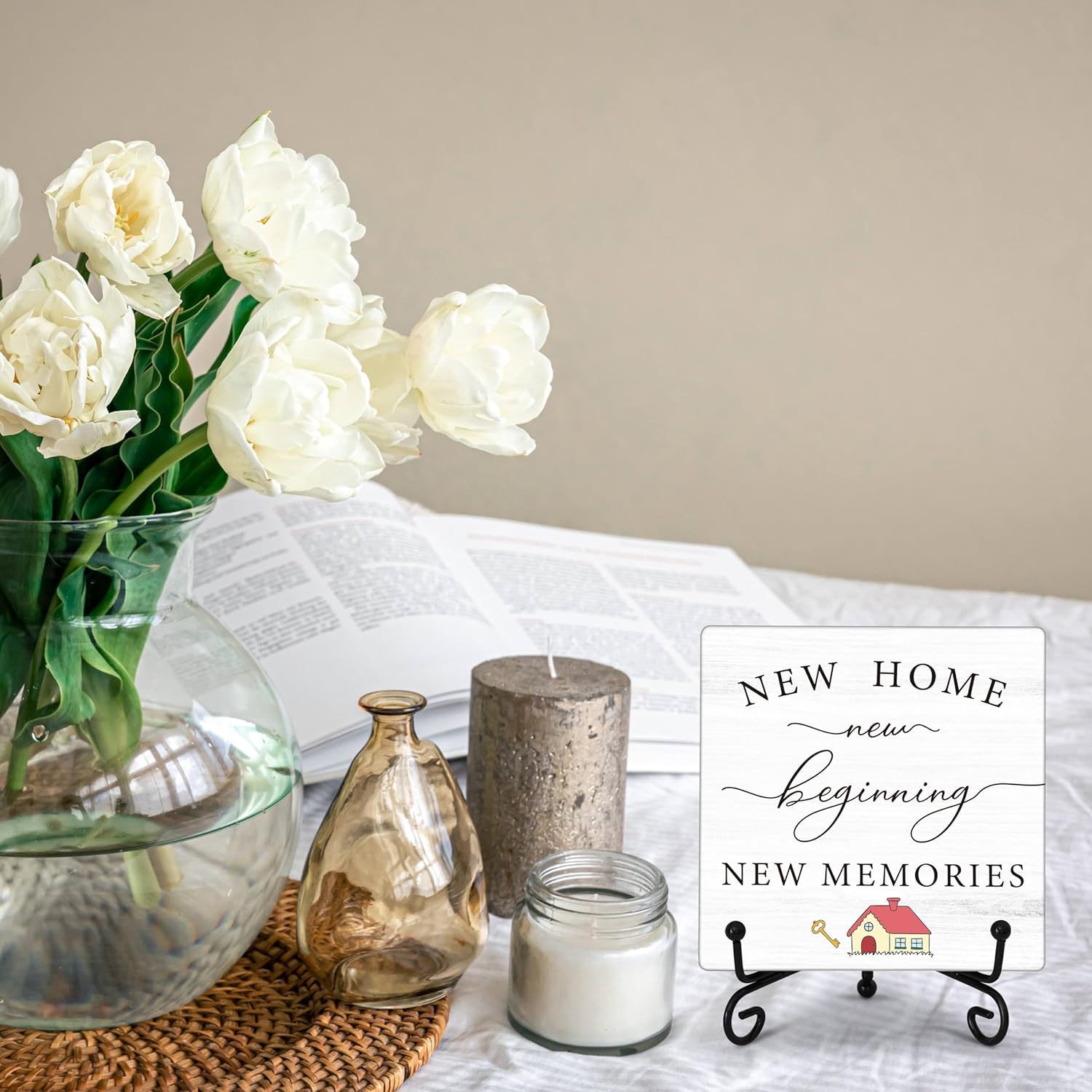 KFNER New Home Desk Sign Wooden Plaque With Iron Stand