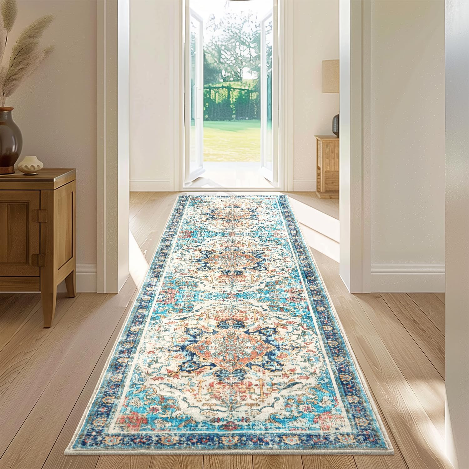 Topllen Runner Rug 26x8 Boho Washable Kitchen Rug