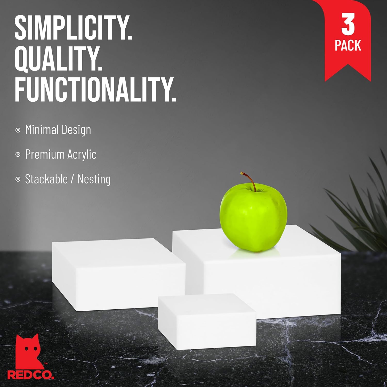 Red Co Glossy White Small Acrylic Cubic Display Riser Stands - 3 Pack