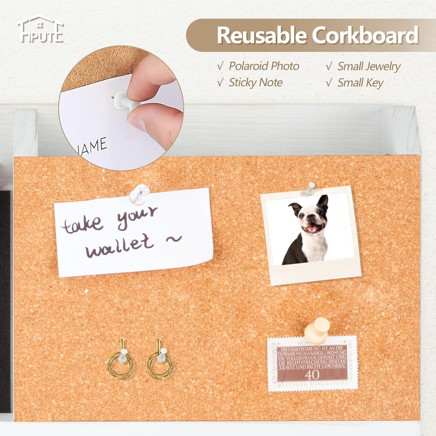 Fipute Key Holder Wall Mount with Chalkboard and Corkboard