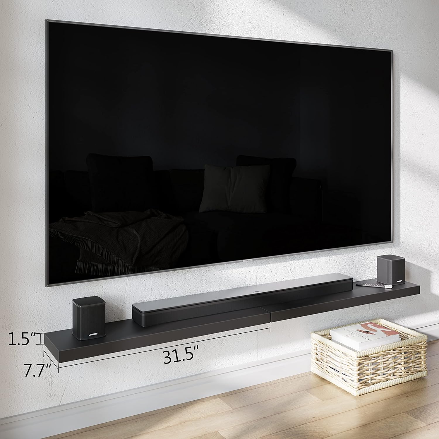 BAMEOS Floating Shelves Set of 2 - Black Wall Mounted Wooden Shelves
