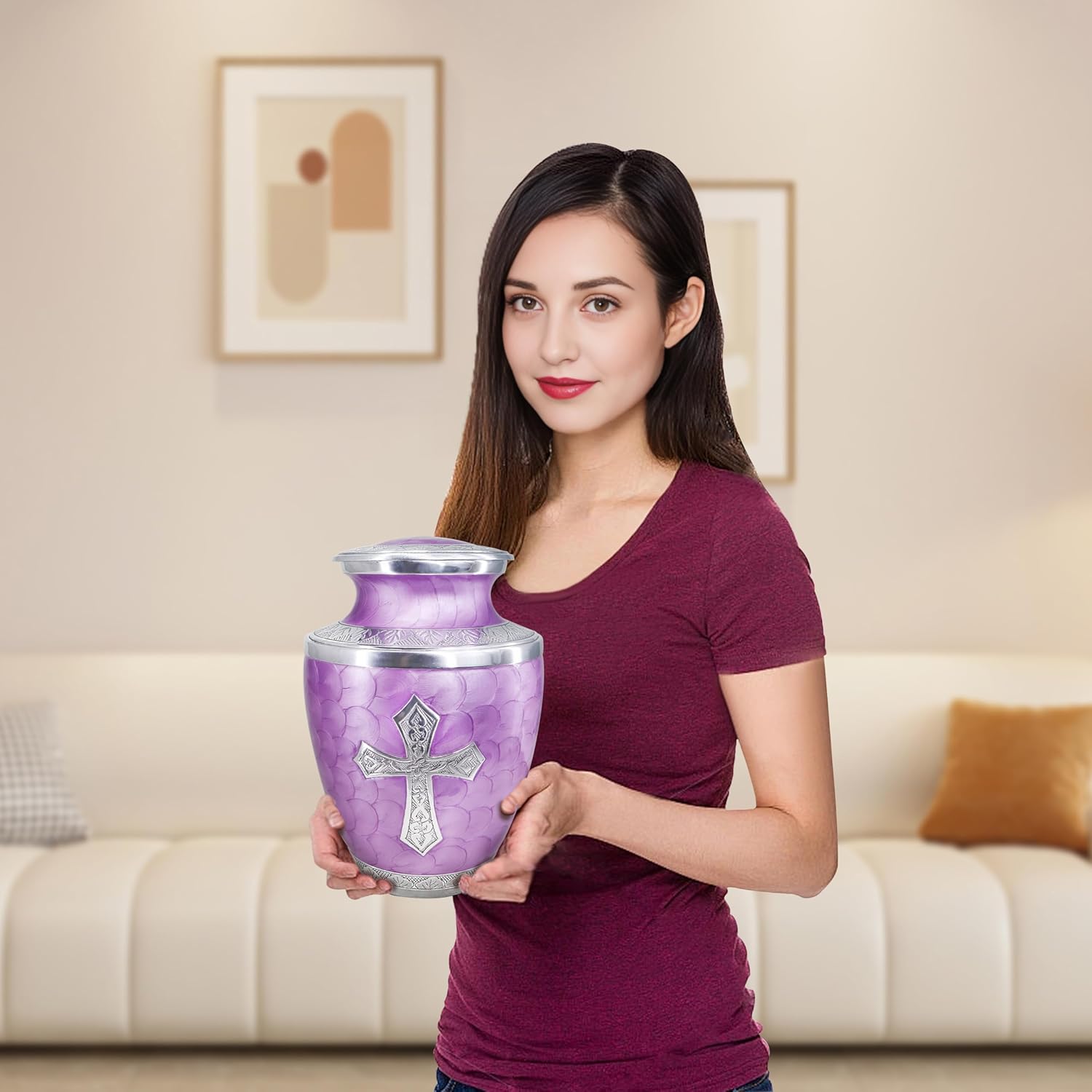 M MEILINXU Large Purple Cross Urn for Ashes