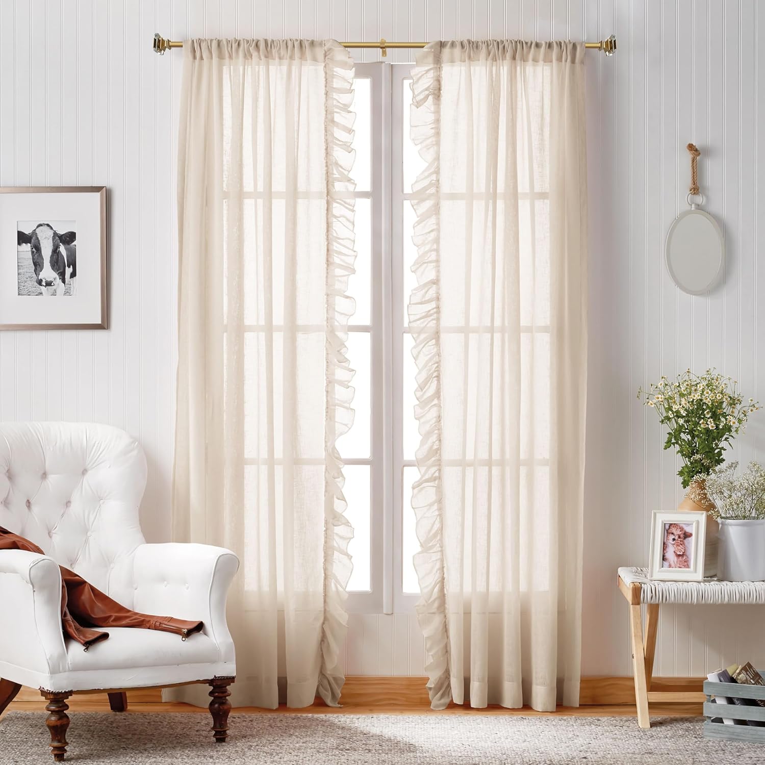 Adjustable 1 Inch Curtain Rods with Gold Square Crystal Finials