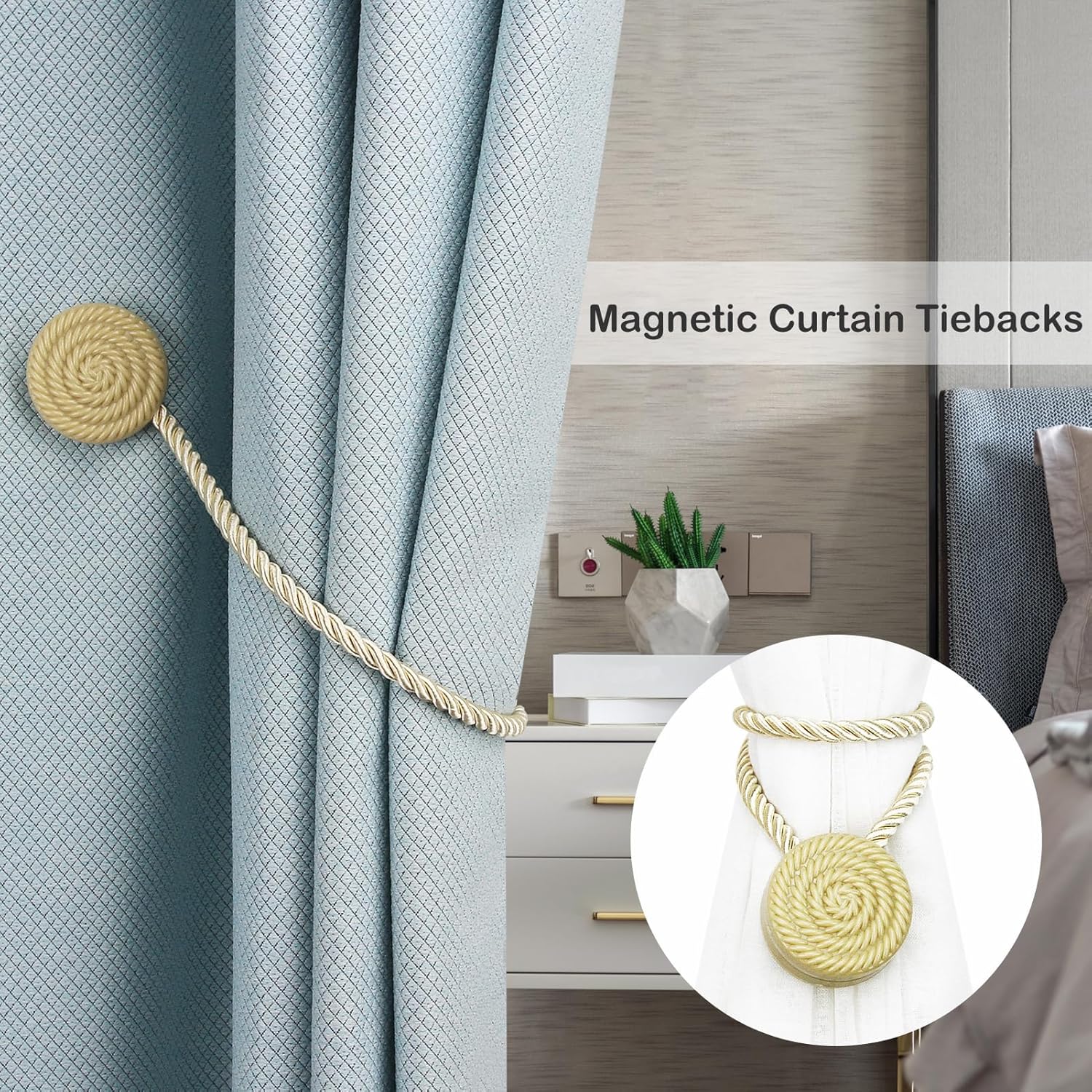 Magnetic Curtain Tie Backs 2 Pack Beige