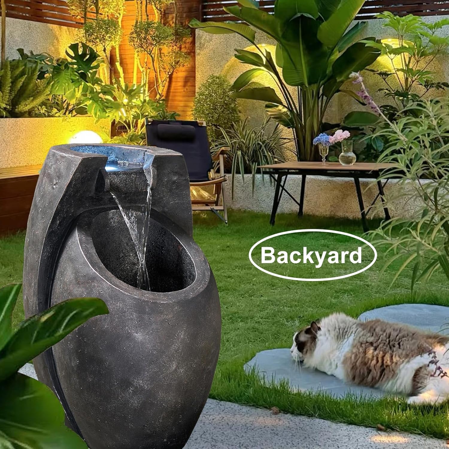 Modern Two-Tier Waterfall Fountain for Indoor Outdoor