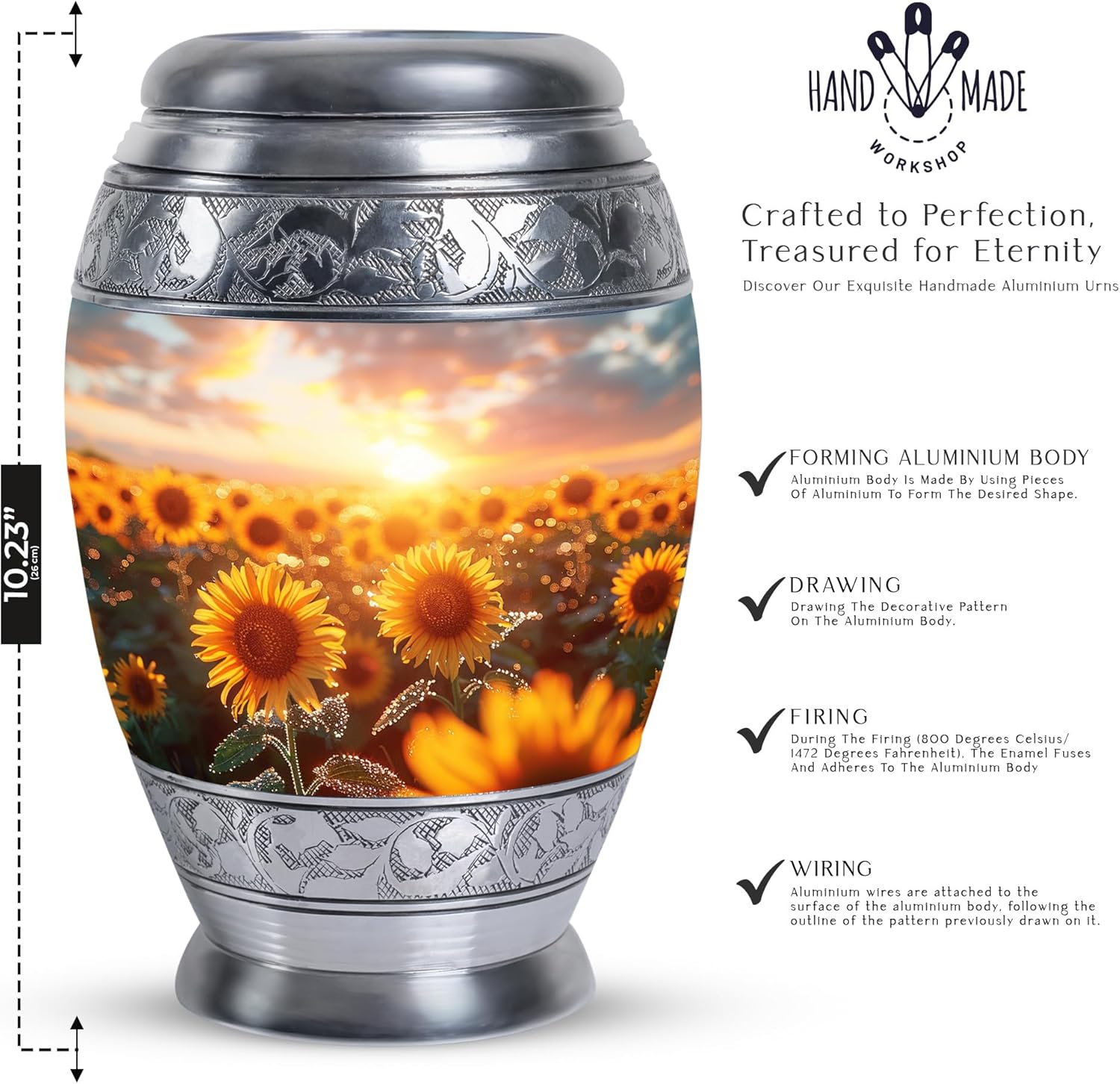 Sunflower Twilight Urn Set - Large Urn with Velvet Bag and Small Urn