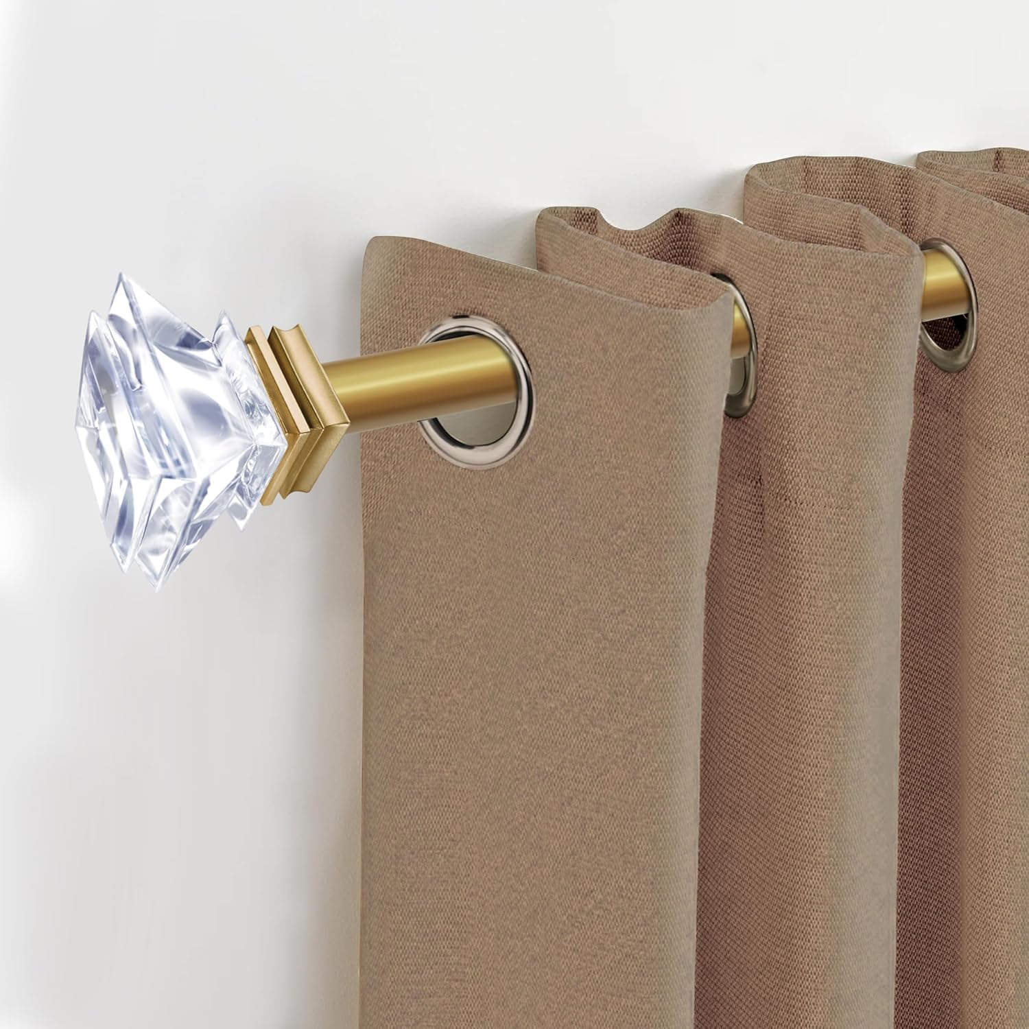 Adjustable 1 Inch Curtain Rods with Gold Square Crystal Finials