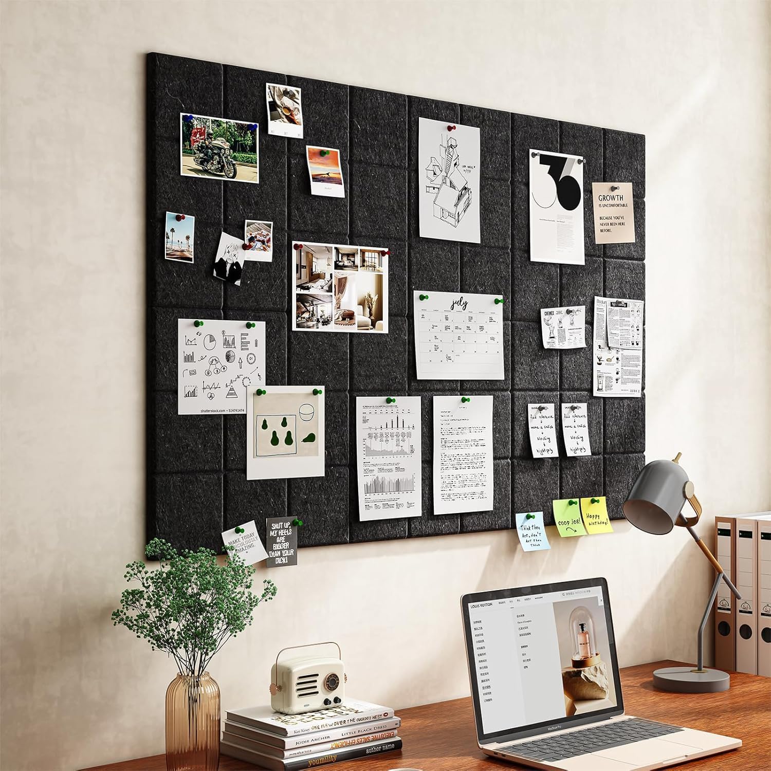 Yunihome 12 Pack Felt Bulletin Board Wall Tiles 36 x 48