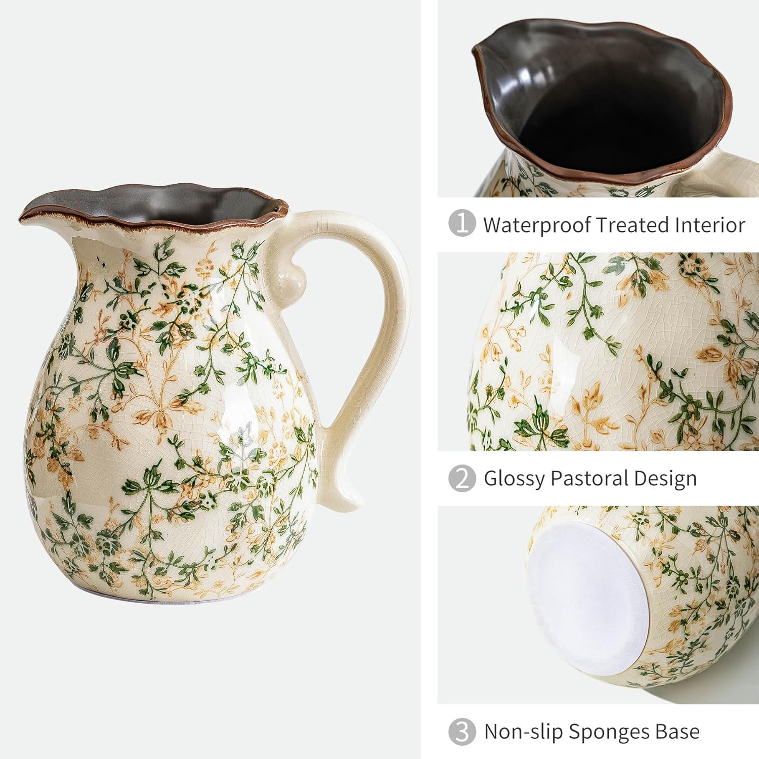 Green and White Vintage Vase with Handle