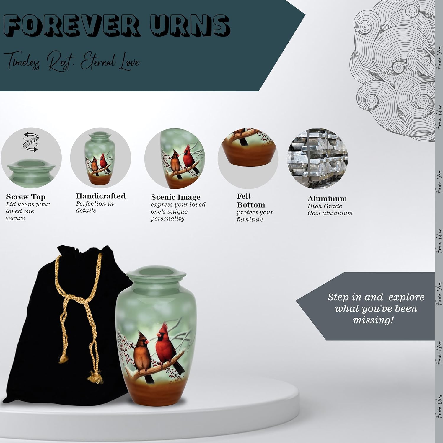 Forever URNS Cardinal Birds Cremation Urn for Human Ashes