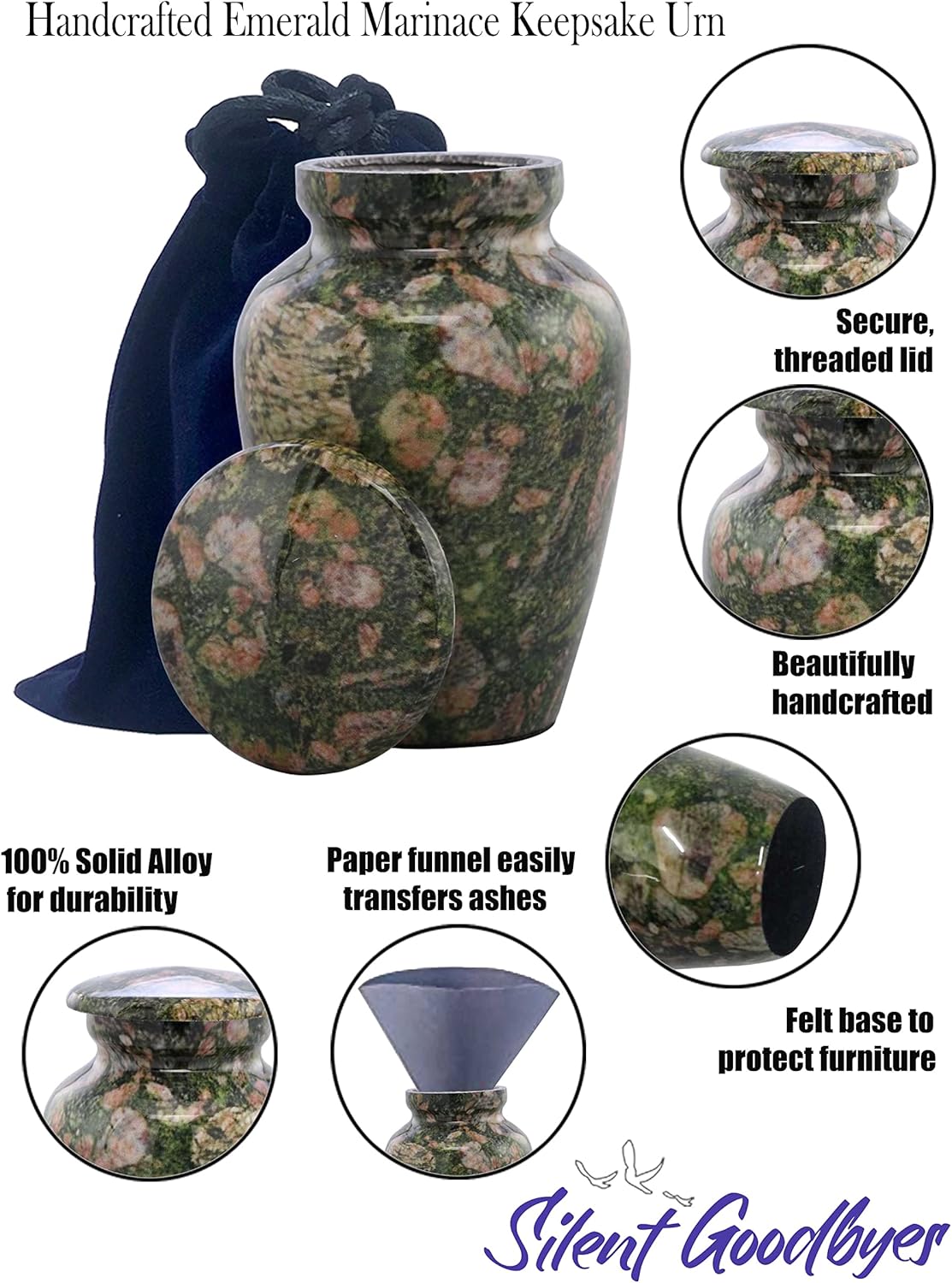 Small Keepsake Cremation Urn Marble Finish Metal