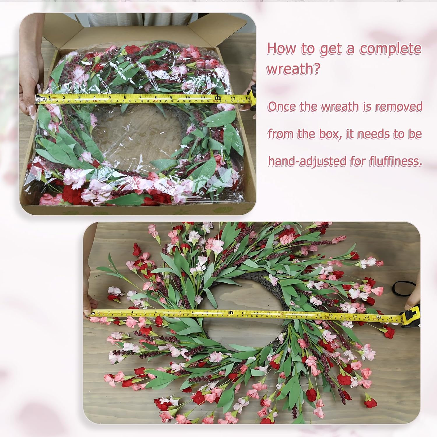 24 Inch Artificial Spring Wreath Red Pink