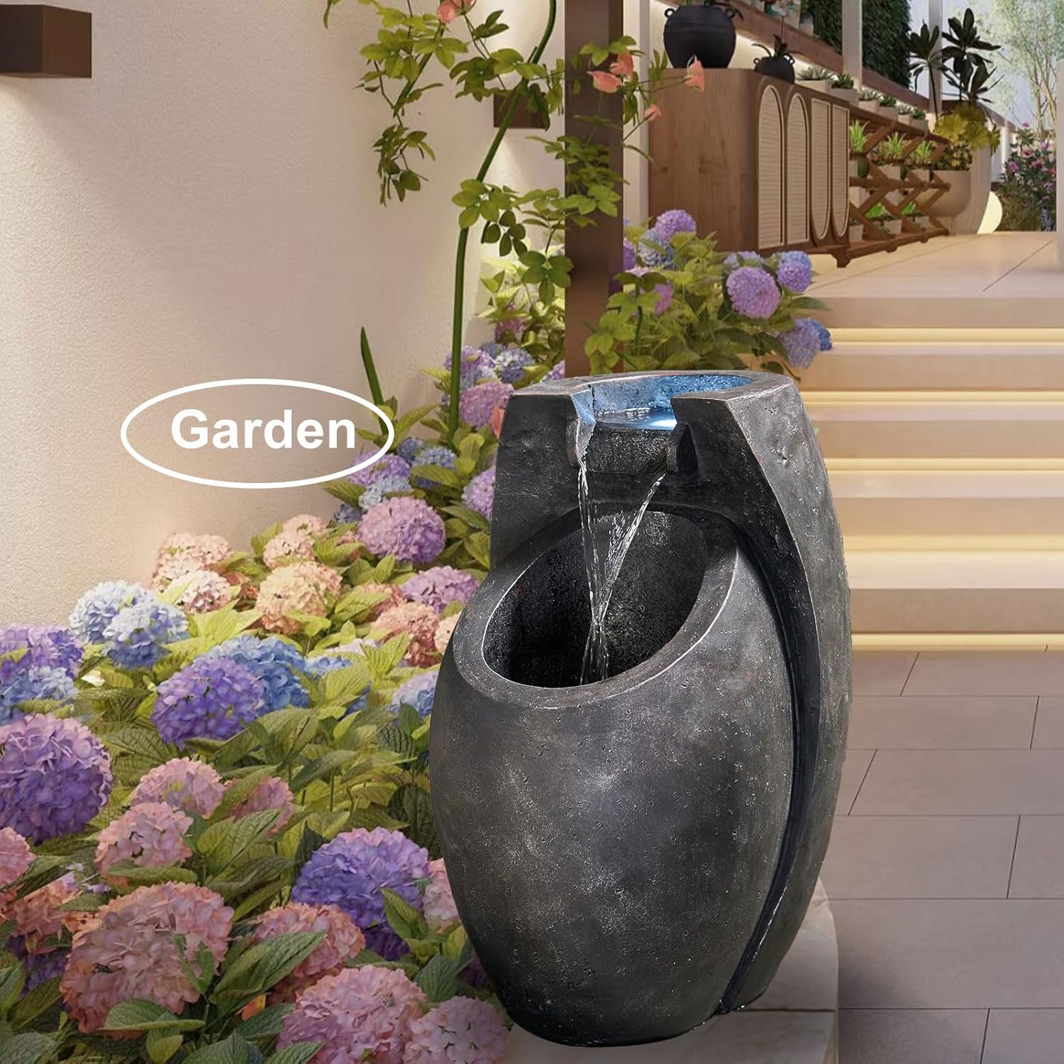 Modern Two-Tier Waterfall Fountain for Indoor Outdoor