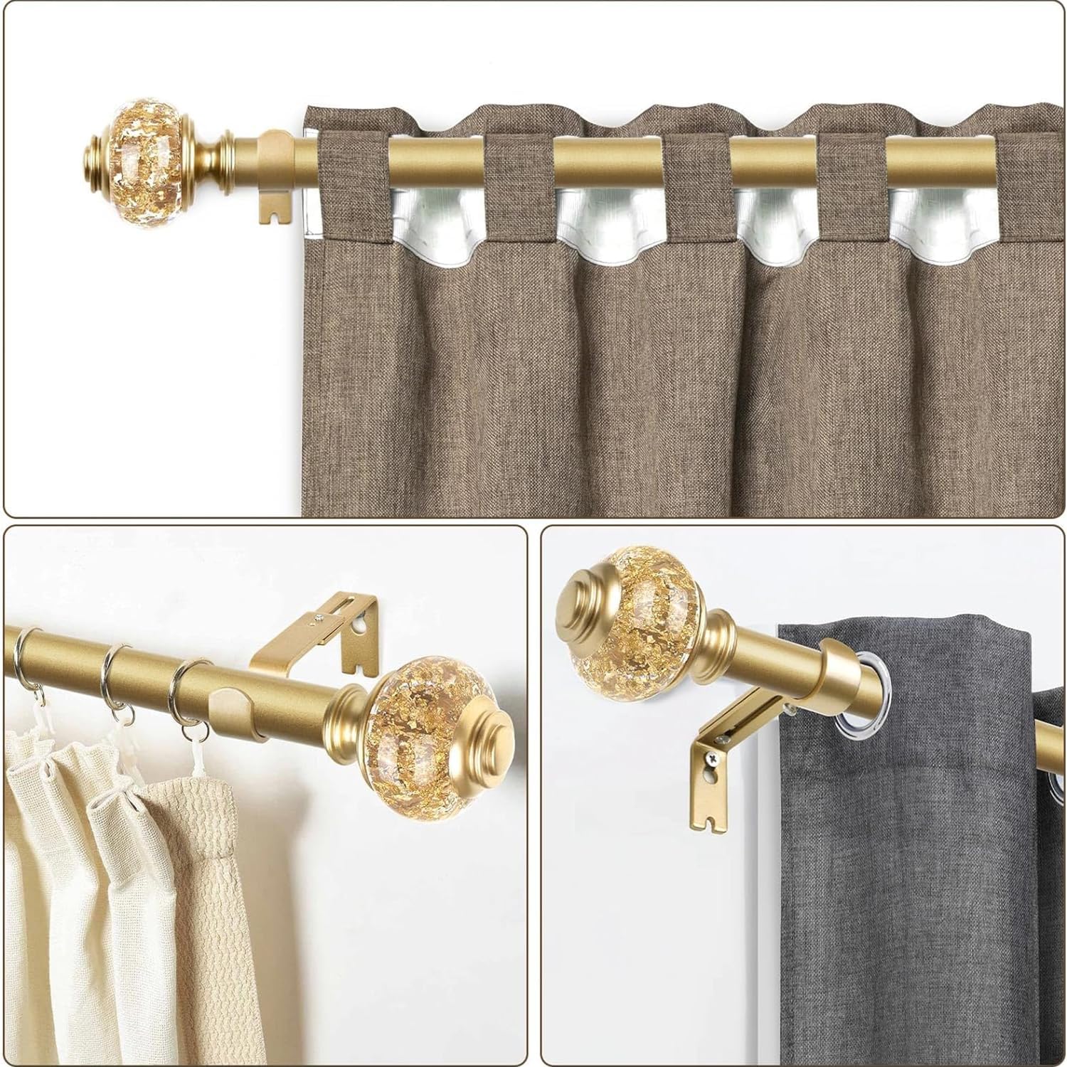 1 Inch Adjustable Curtain Rods with Crystal Finials