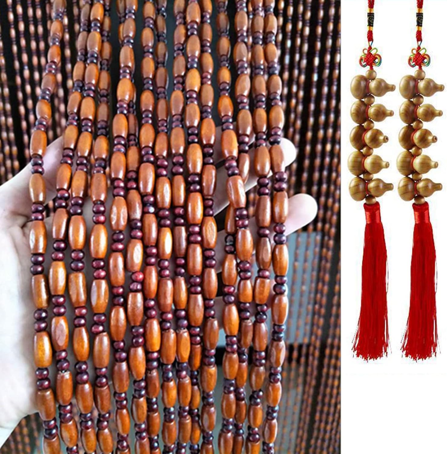 Natural Wooden Beaded Curtain for Doorways and Closets