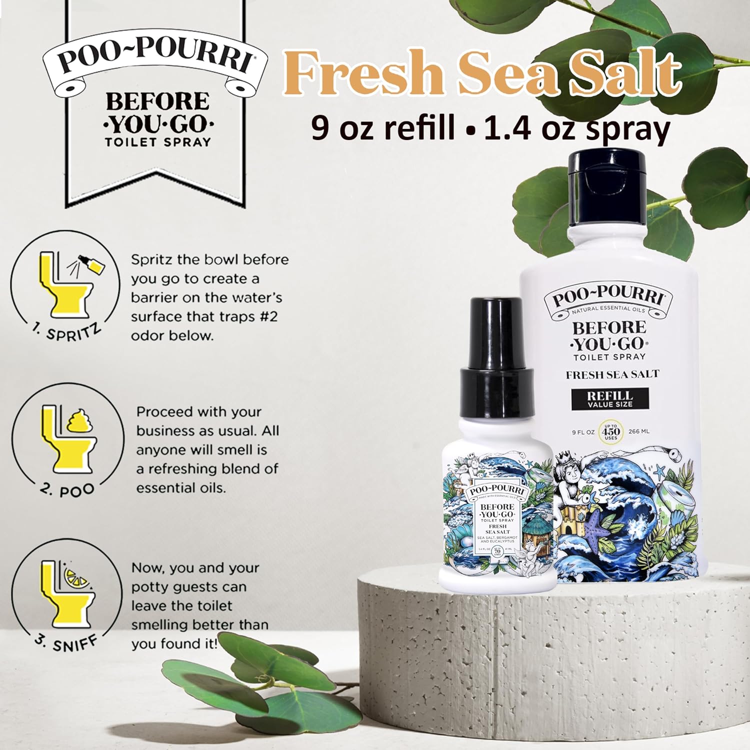 Poo-Pourri Toilet Spray Fresh Sea Salt 9 Fl Oz Refill