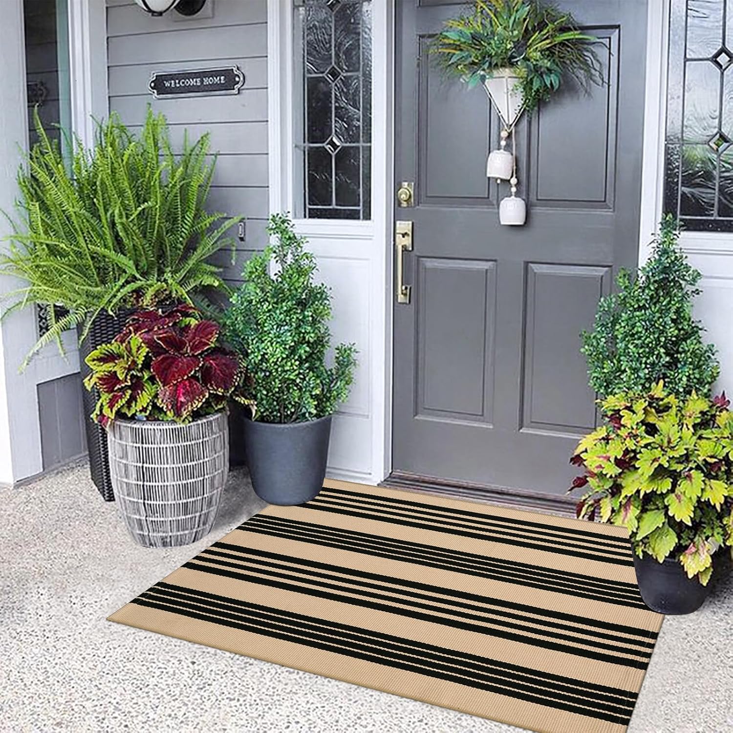 KIMODE Striped Outdoor Rug 275x43 Inches Reversible Entryway Mat