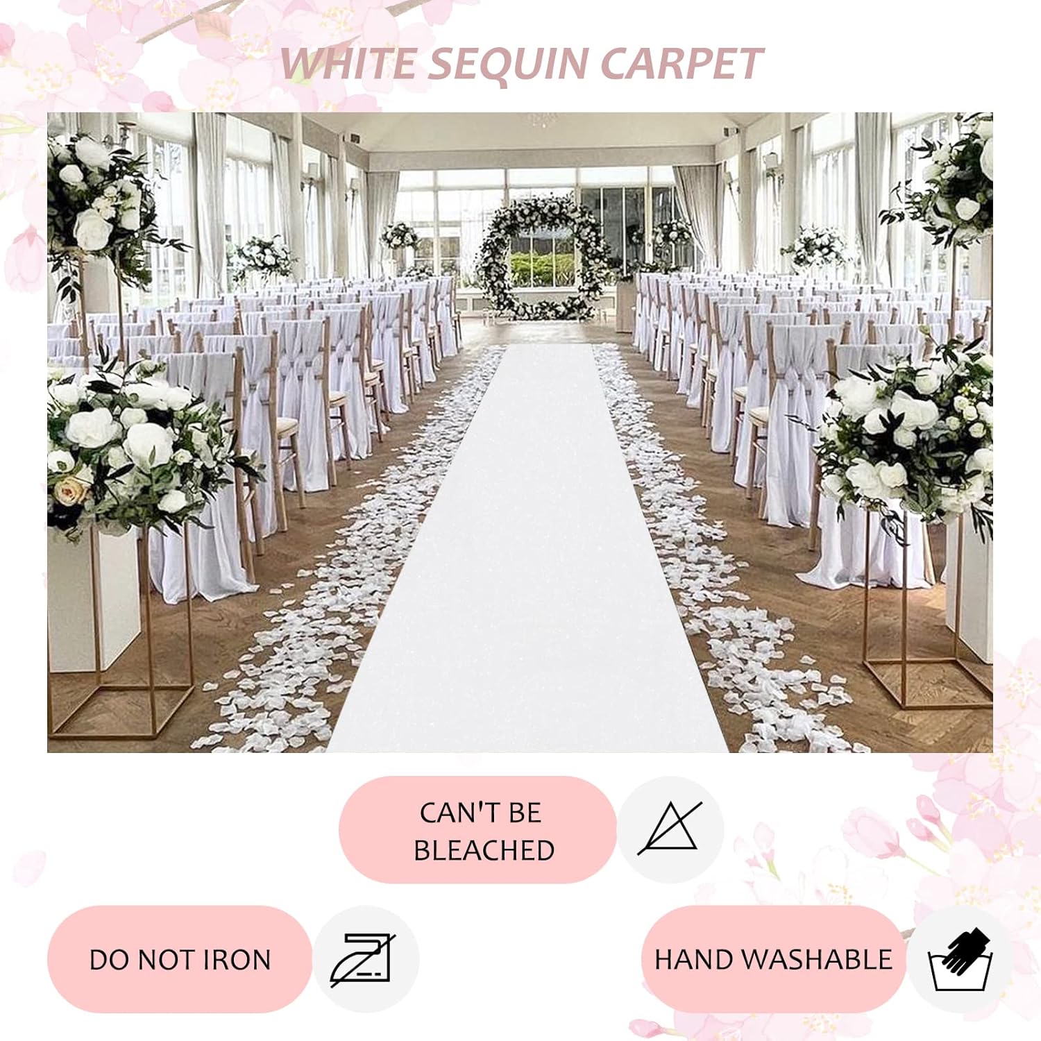White Sequin Aisle Runner Wedding Decor 2FTx15FT