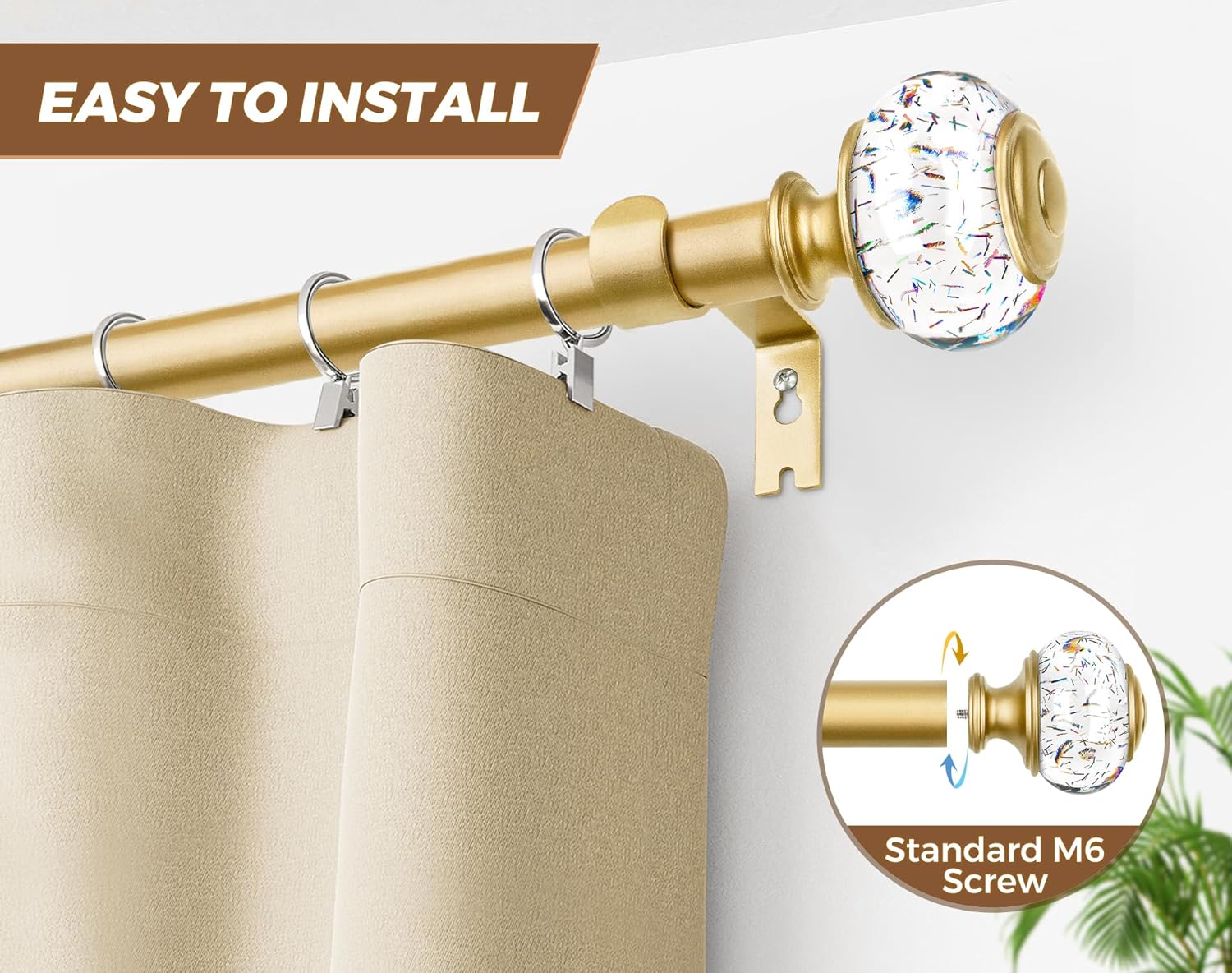 KAMANINA Gold Curtain Rod 32-58 Inch Adjustable