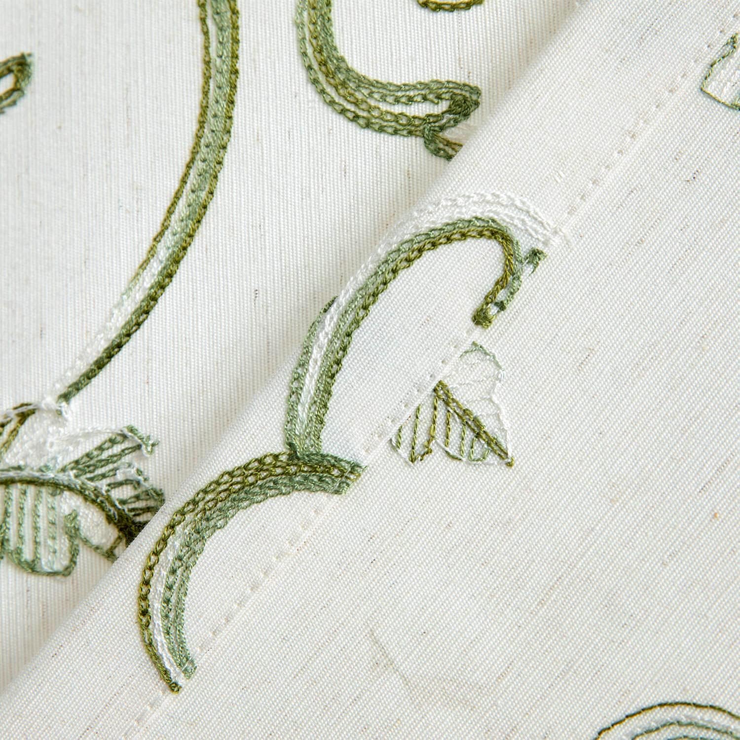 VOGOL Beige Panel Curtains with Green Vines Embroidery for French Doors