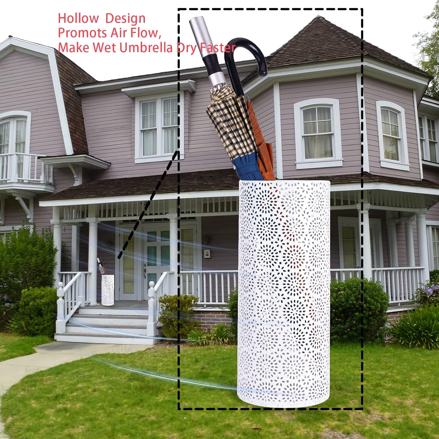 BEWBBAT Umbrella Stand Rack with 3 Hooks White 17x7 Inch
