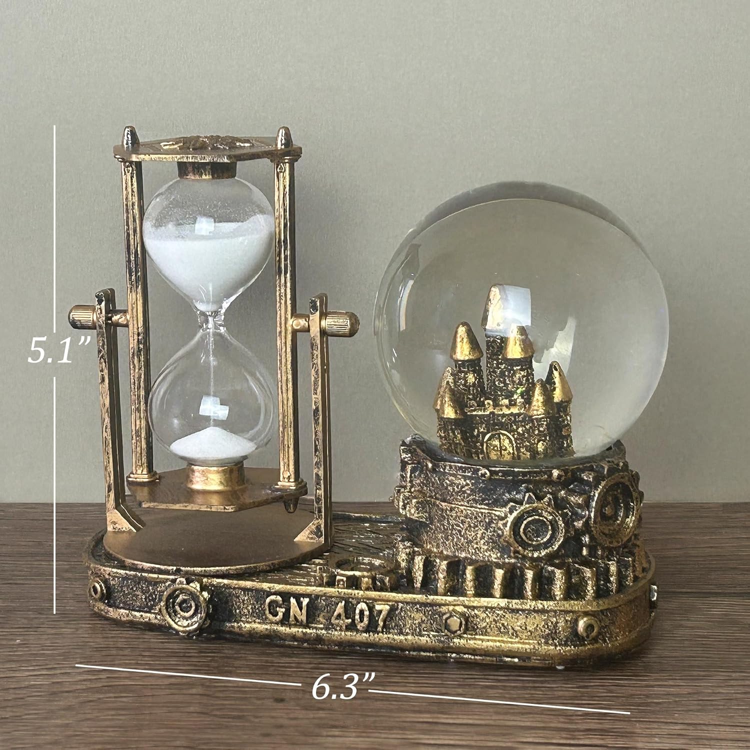 LED Crystal Snow Globe with Hourglass Sand Timer and Musical Music Box