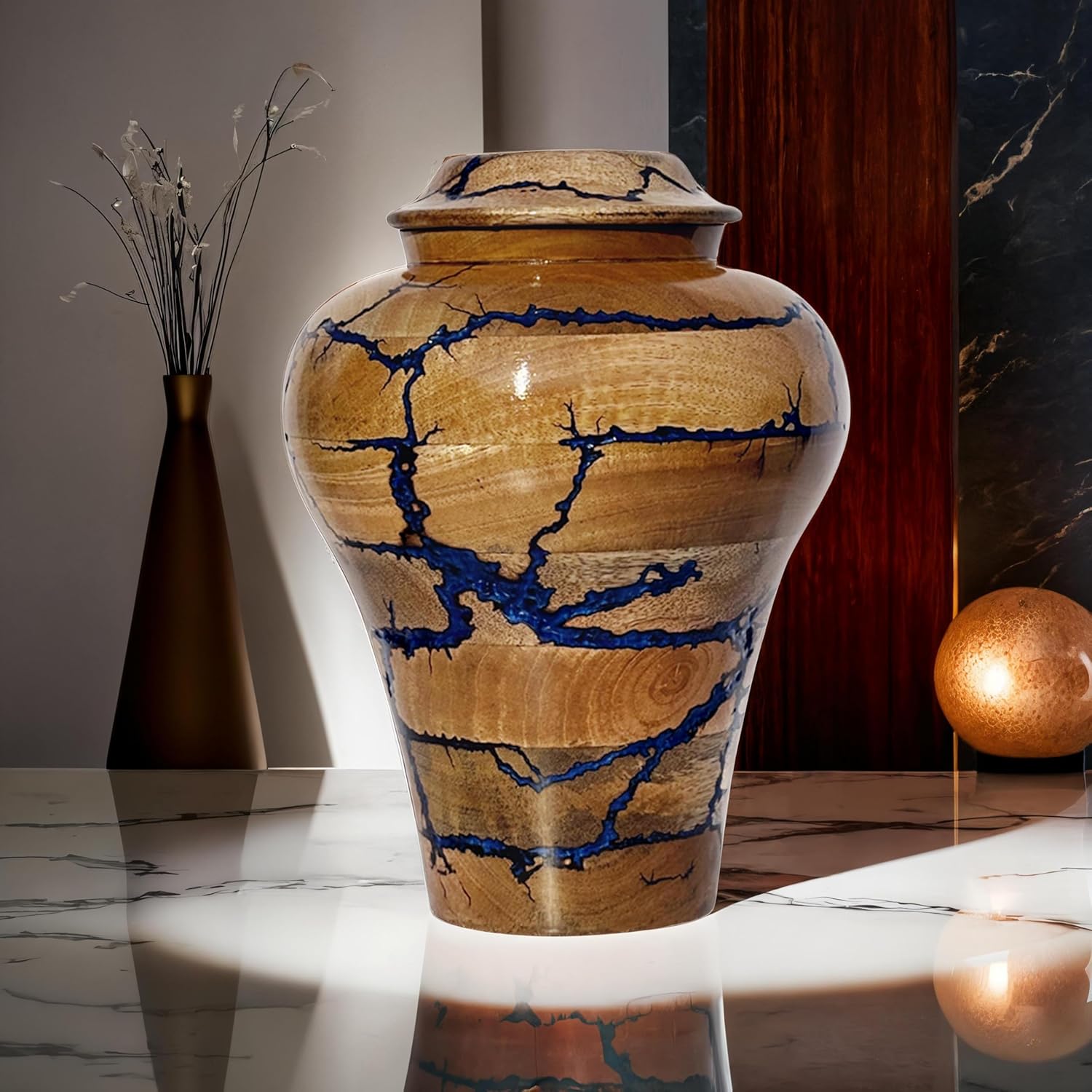 Wooden Handcrafted Urn for Human Ashes - Medium Size 80 lbs
