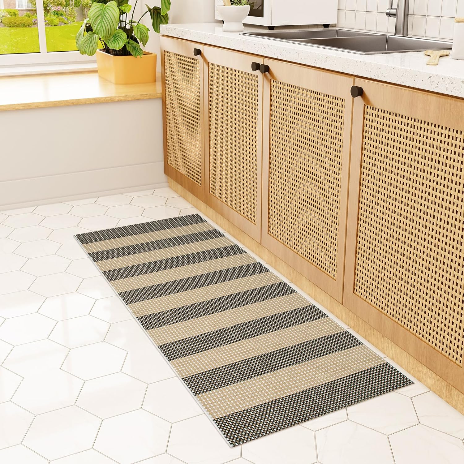 Striped Front Door Mat 24x51 Cotton Woven Rug