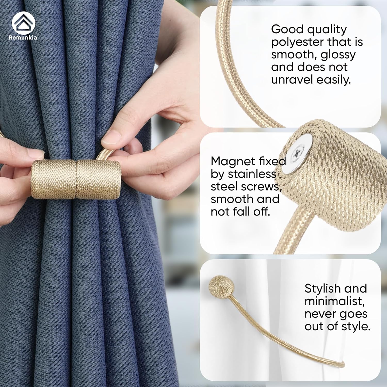 Remunkia Magnetic Curtain Tiebacks 2 Pack - Beige