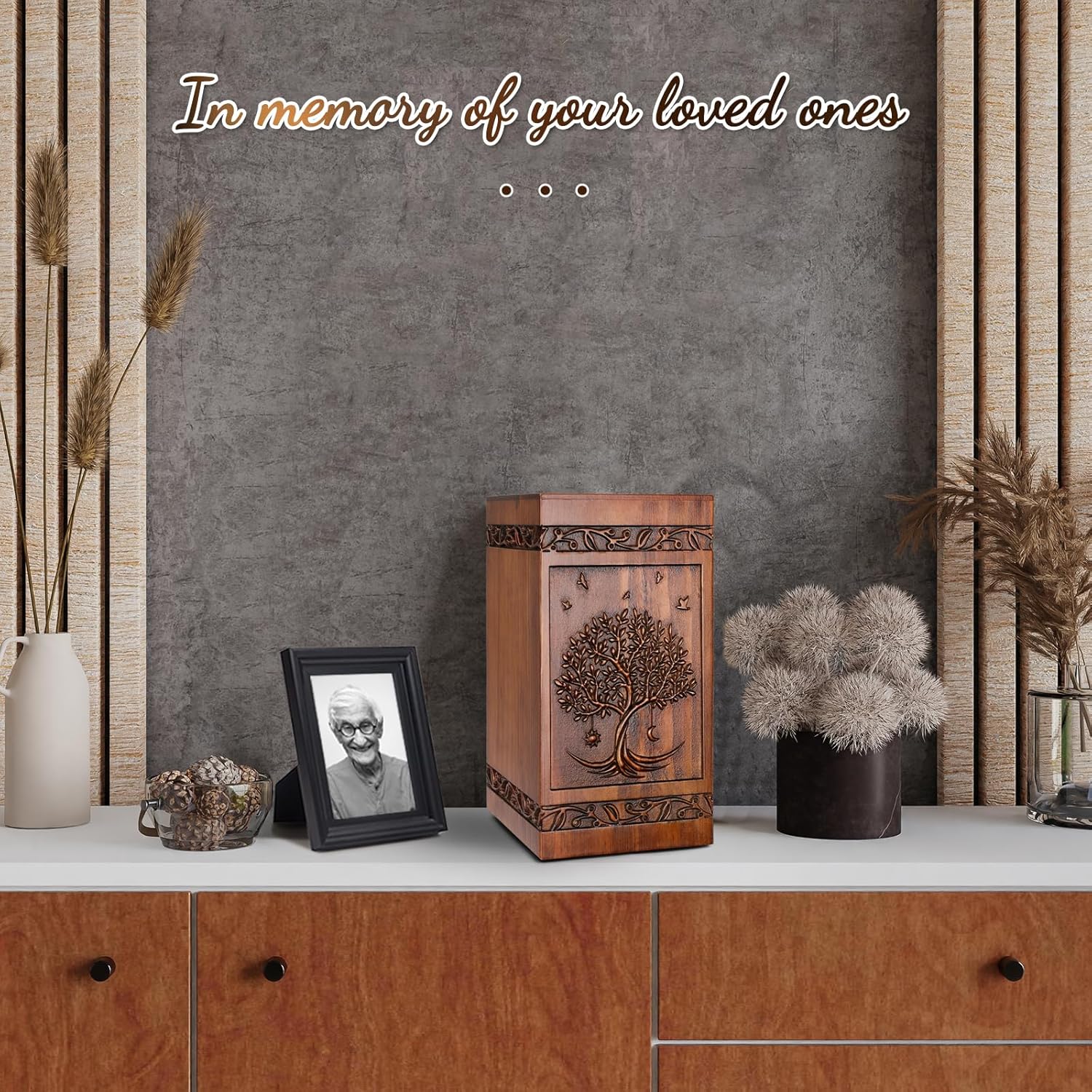Handcrafted Wooden Cremation Urn with Velvet Bag