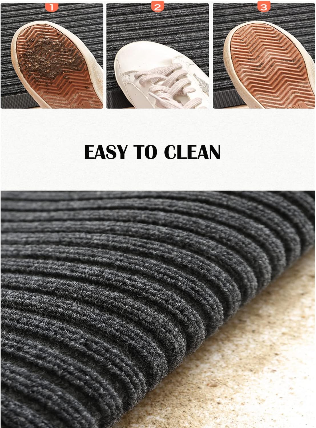 3x10ft Grey Brushed Entryway Rug with Rubber Backing