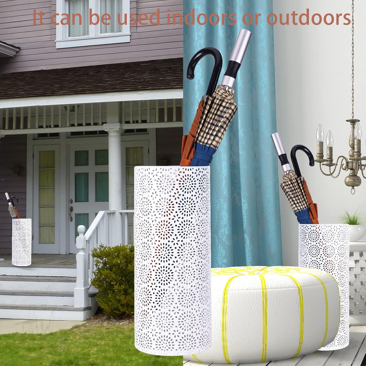 BEWBBAT Umbrella Stand Rack with 3 Hooks White 17x7 Inch