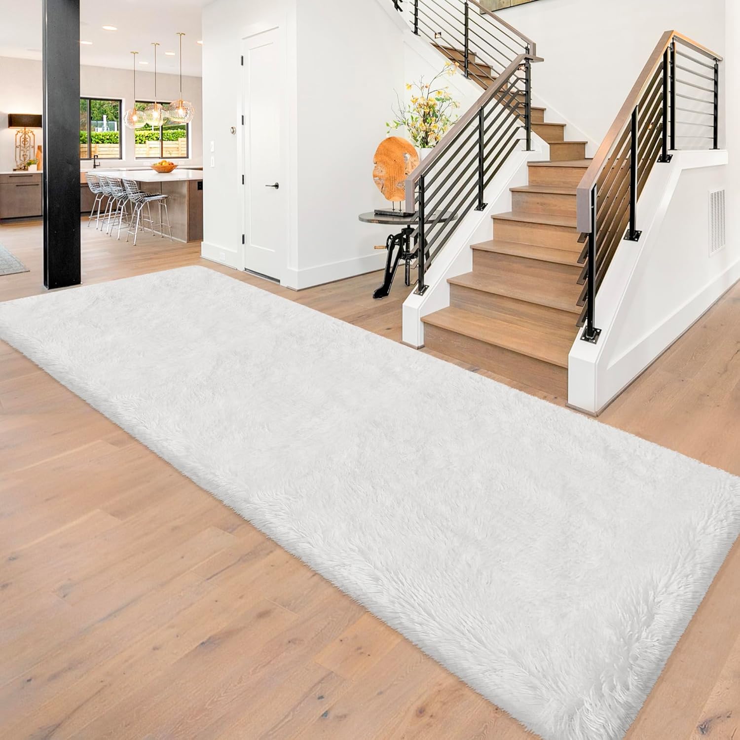 Fluffy Runner Rug for Kids Bedroom 3x10ft White