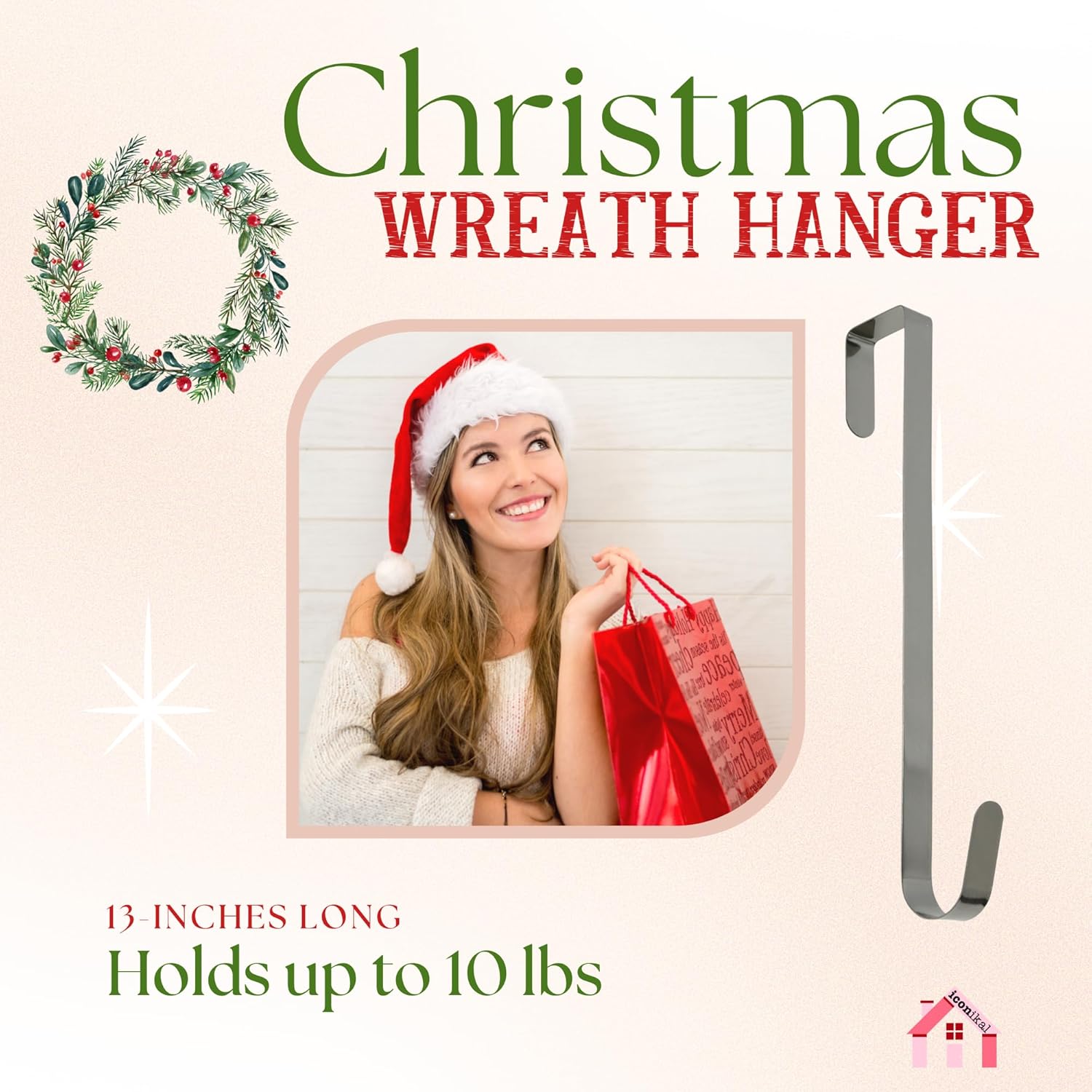 Iconikal 4 Pack Wreath Hangers 13 Inch 10 lb Capacity