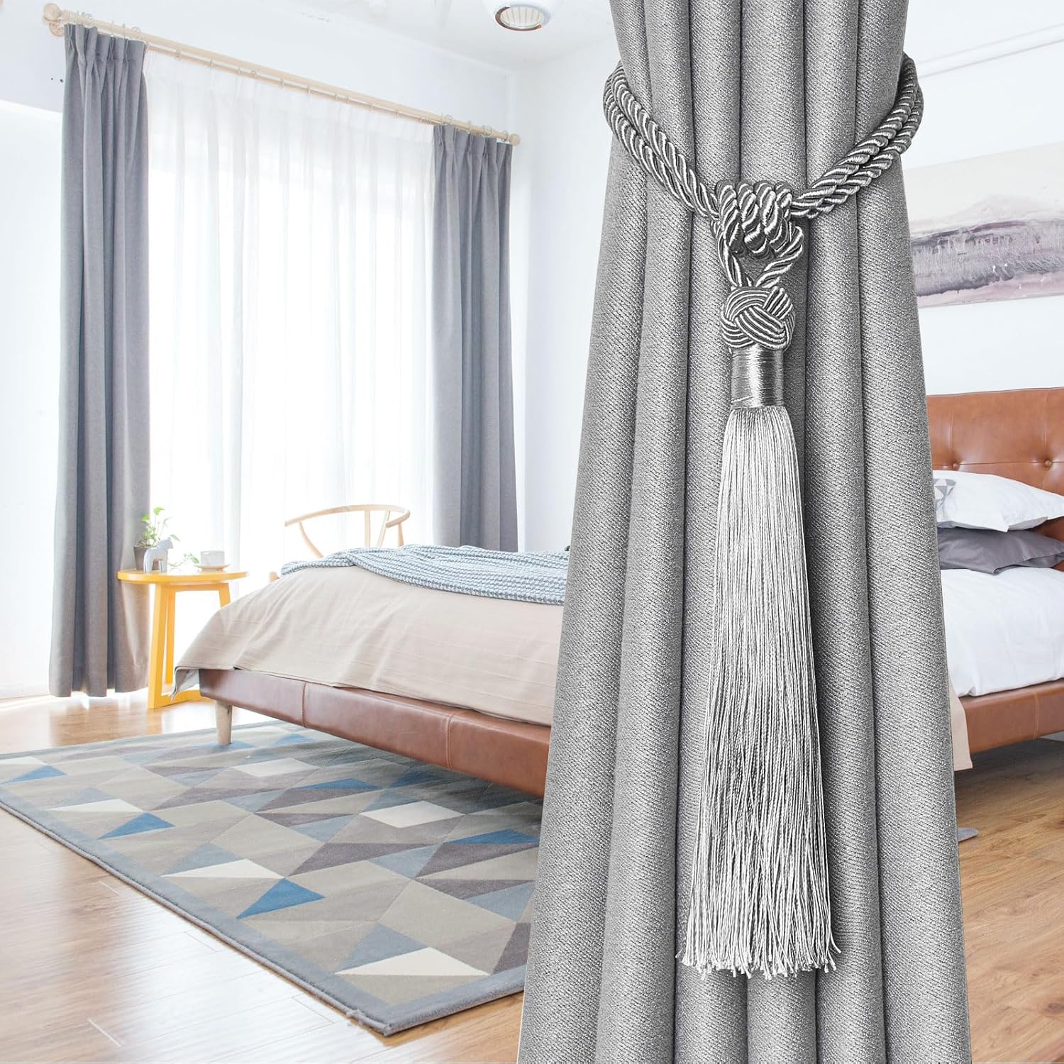NICEEC 2 Pack Grey Tassel Curtain Tiebacks