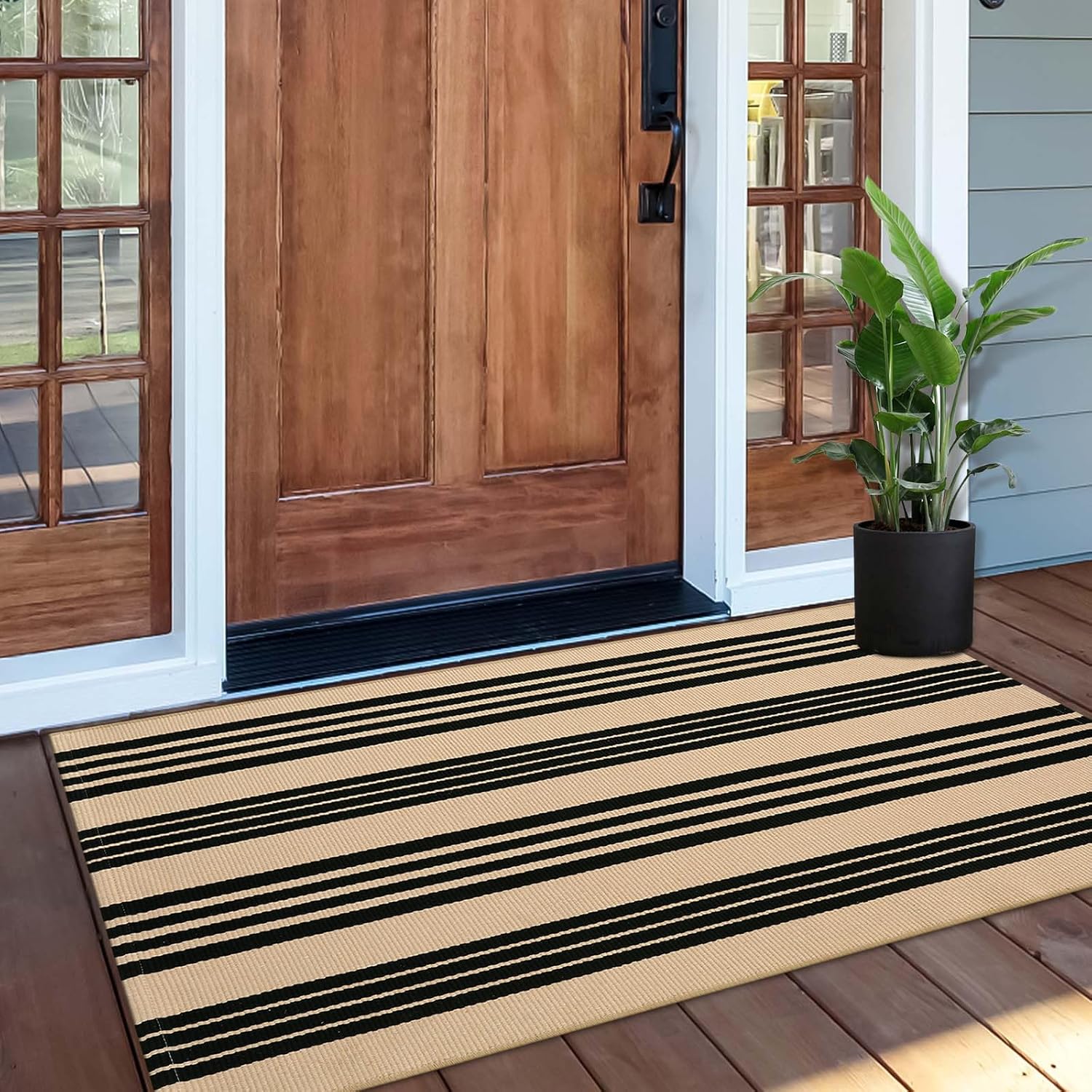 Tiveney Front Door Mat 2x43 Reversible Cotton Outdoor Rug