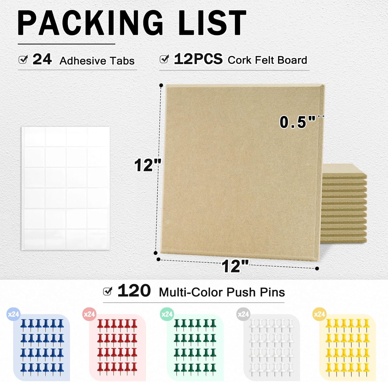 Large Felt Cork Board Tiles 12 Packs 12x12 Dark Camel