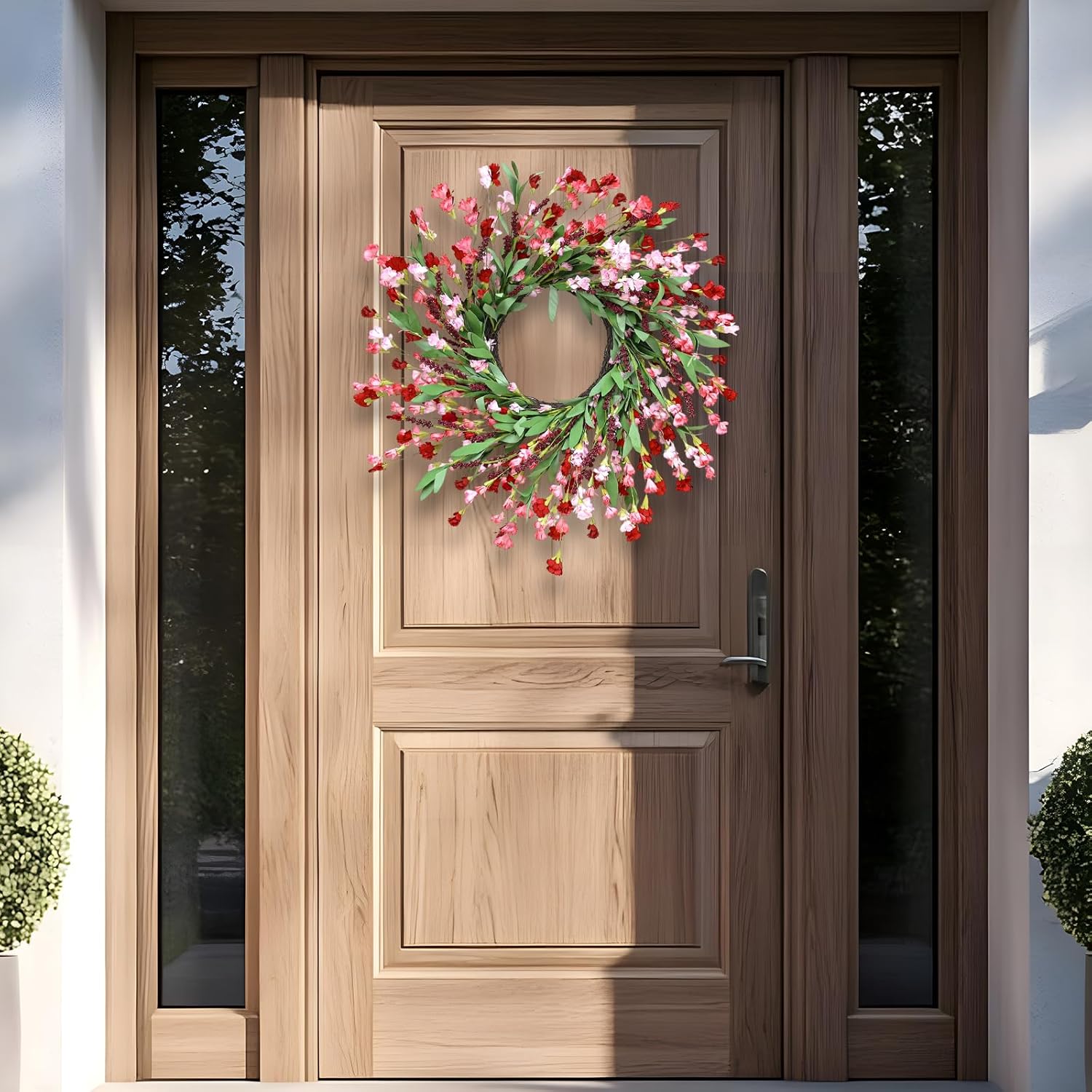24 Inch Artificial Spring Wreath Red Pink