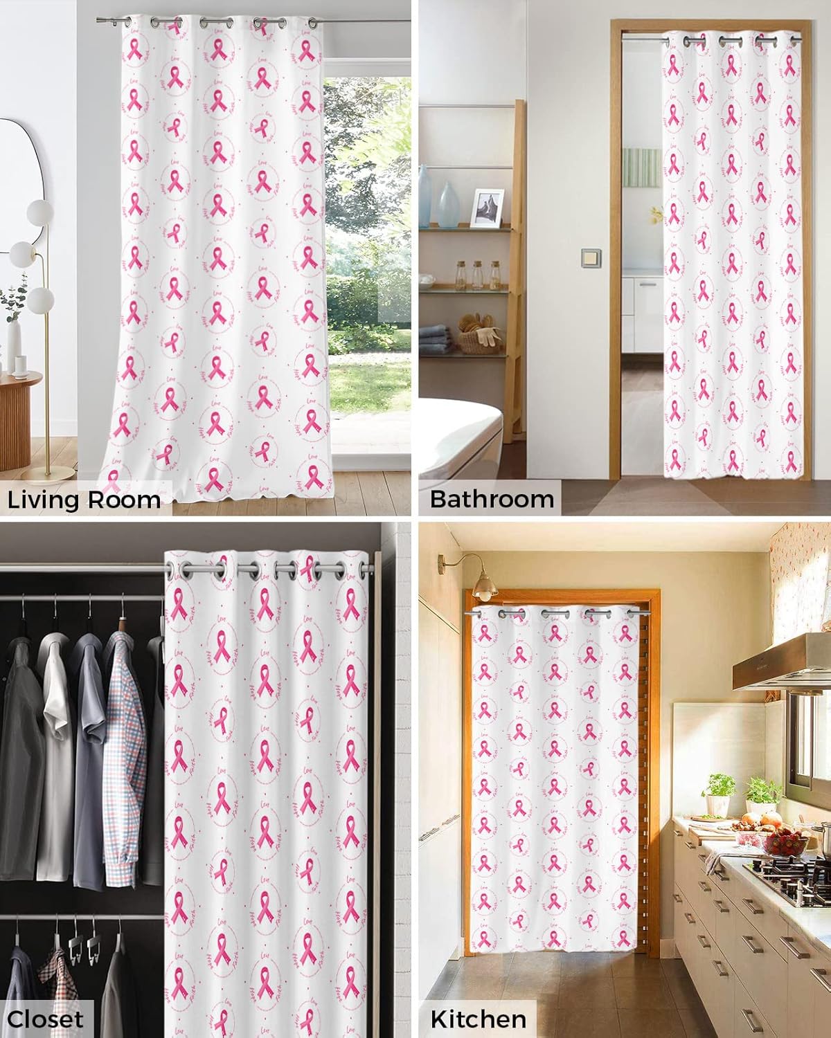 Pink String Door Curtains - Blackout Panels 42x84 Inch
