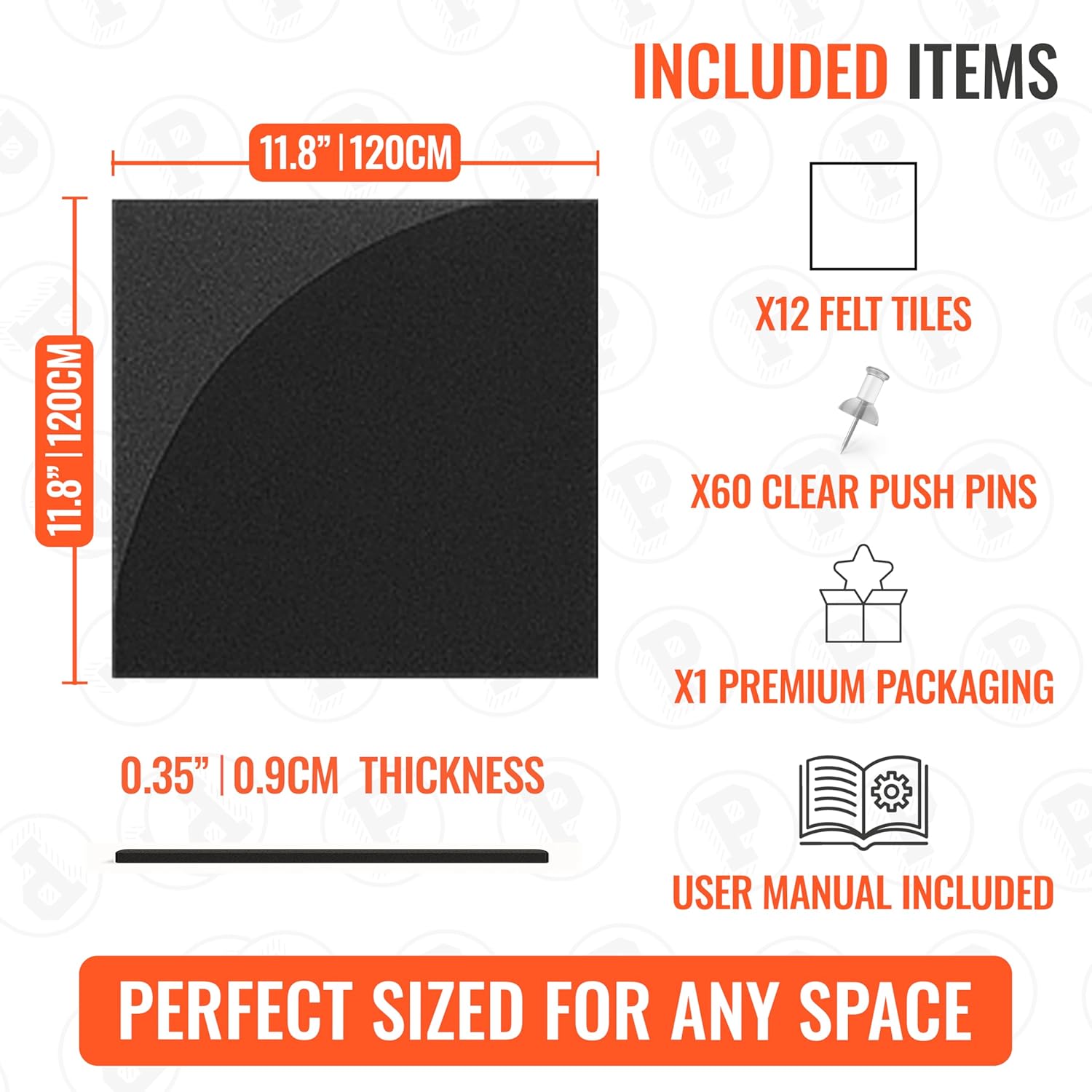 Large Black Cork Board with Felt Tiles Push Pins 47x36