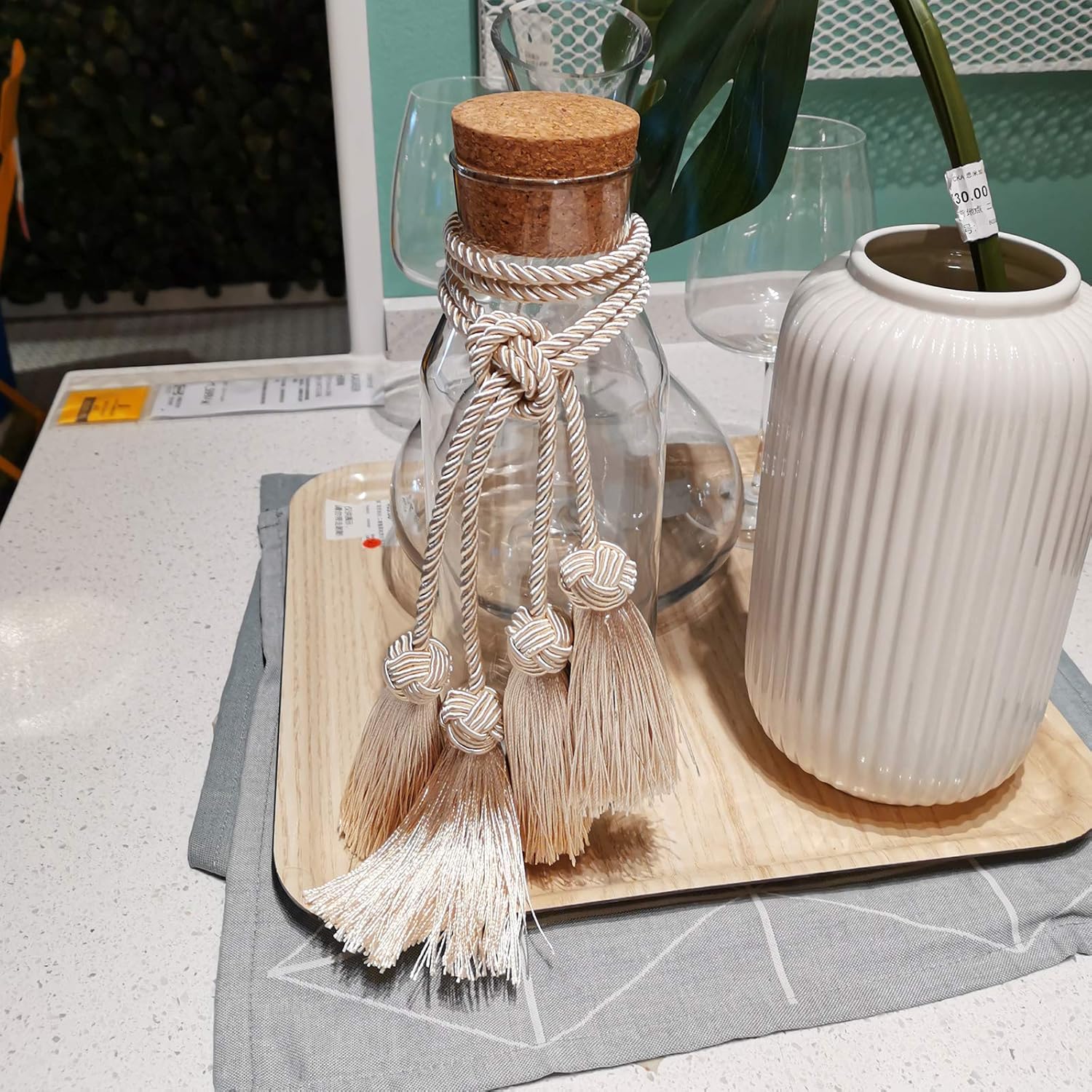 Elegant Curtain Tiebacks with Tassel Beige 2 Pack