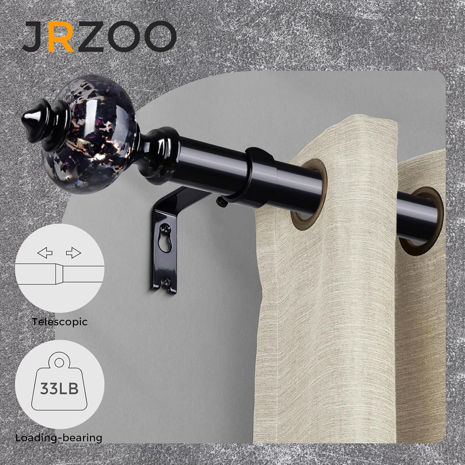 JRZOO Black Curtain Rod 30-88 Inches Adjustable