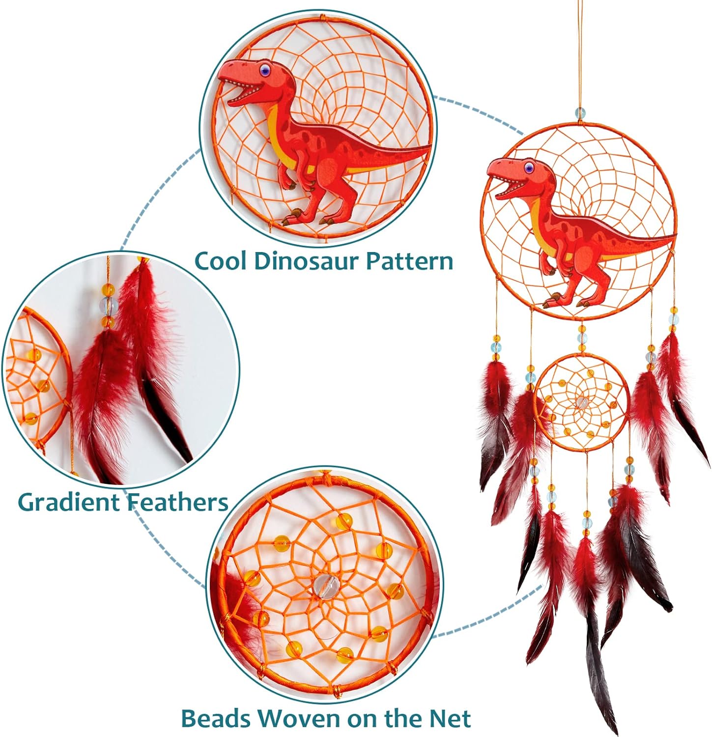 Basumee Dinosaur Dream Catcher for Kids Wall Hanging
