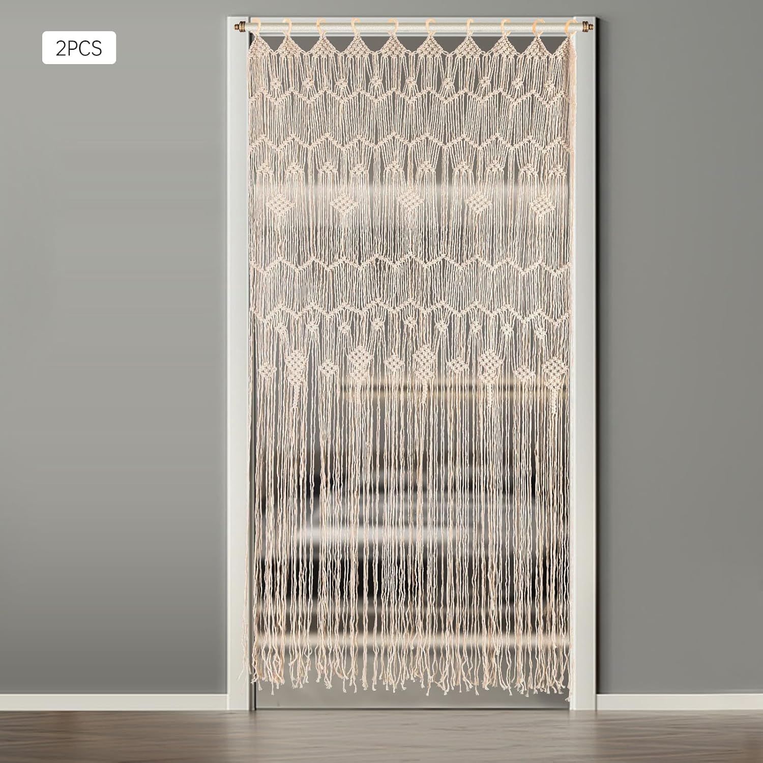 2Pcs Macram Curtain with Tassels for Living Room and Bedroom