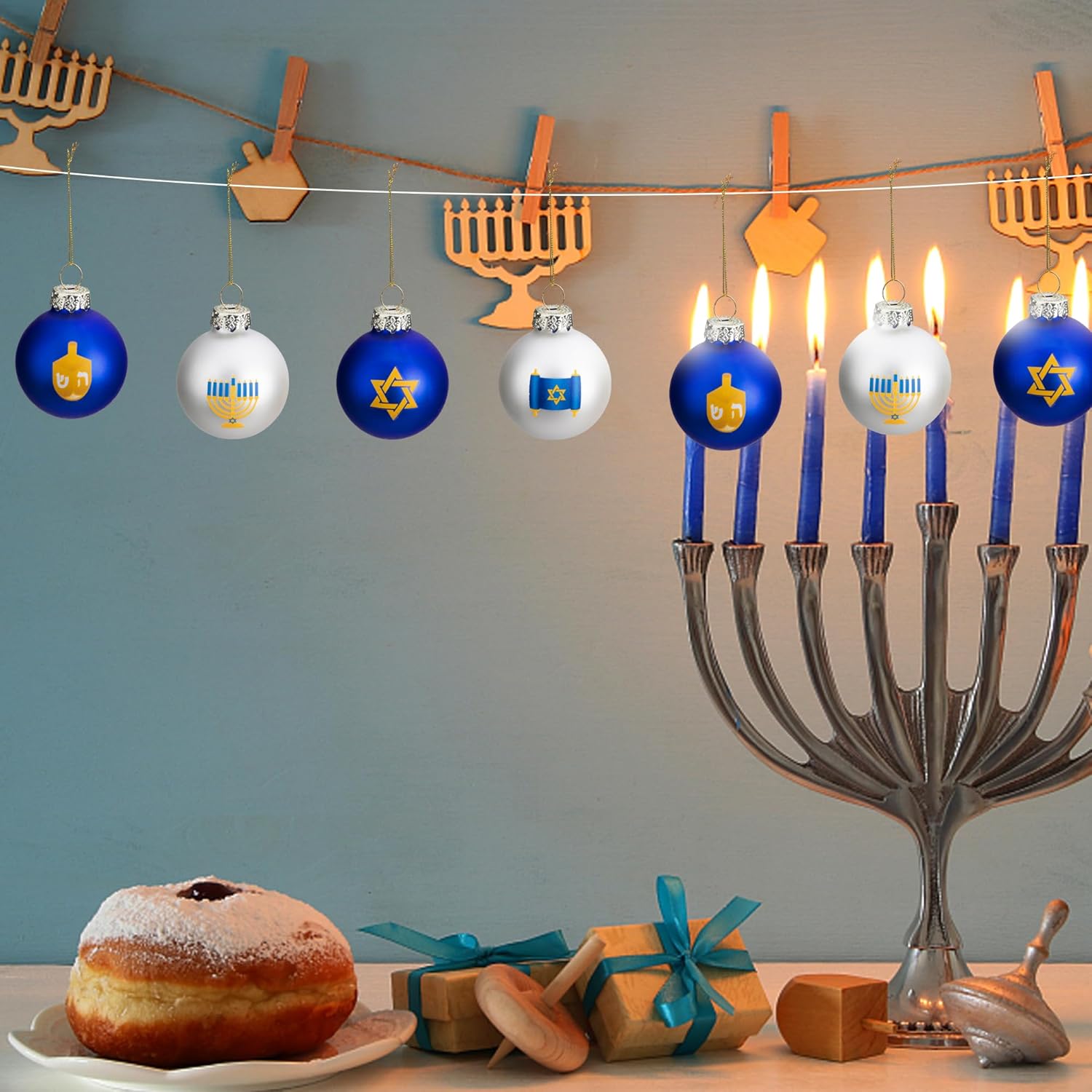12pcs Glass Ball Hanukkah Ornaments Star of David Decorations