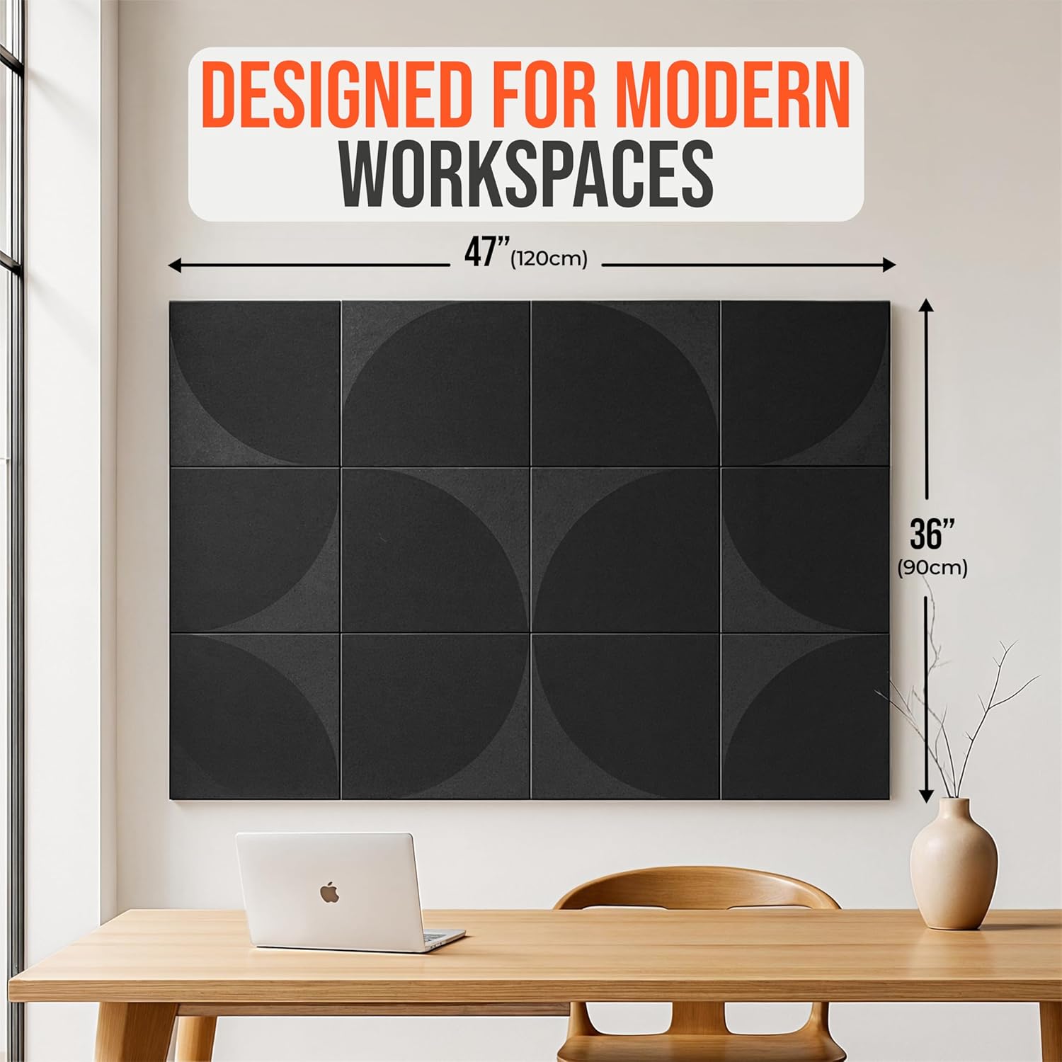 Large Black Cork Board with Felt Tiles Push Pins 47x36