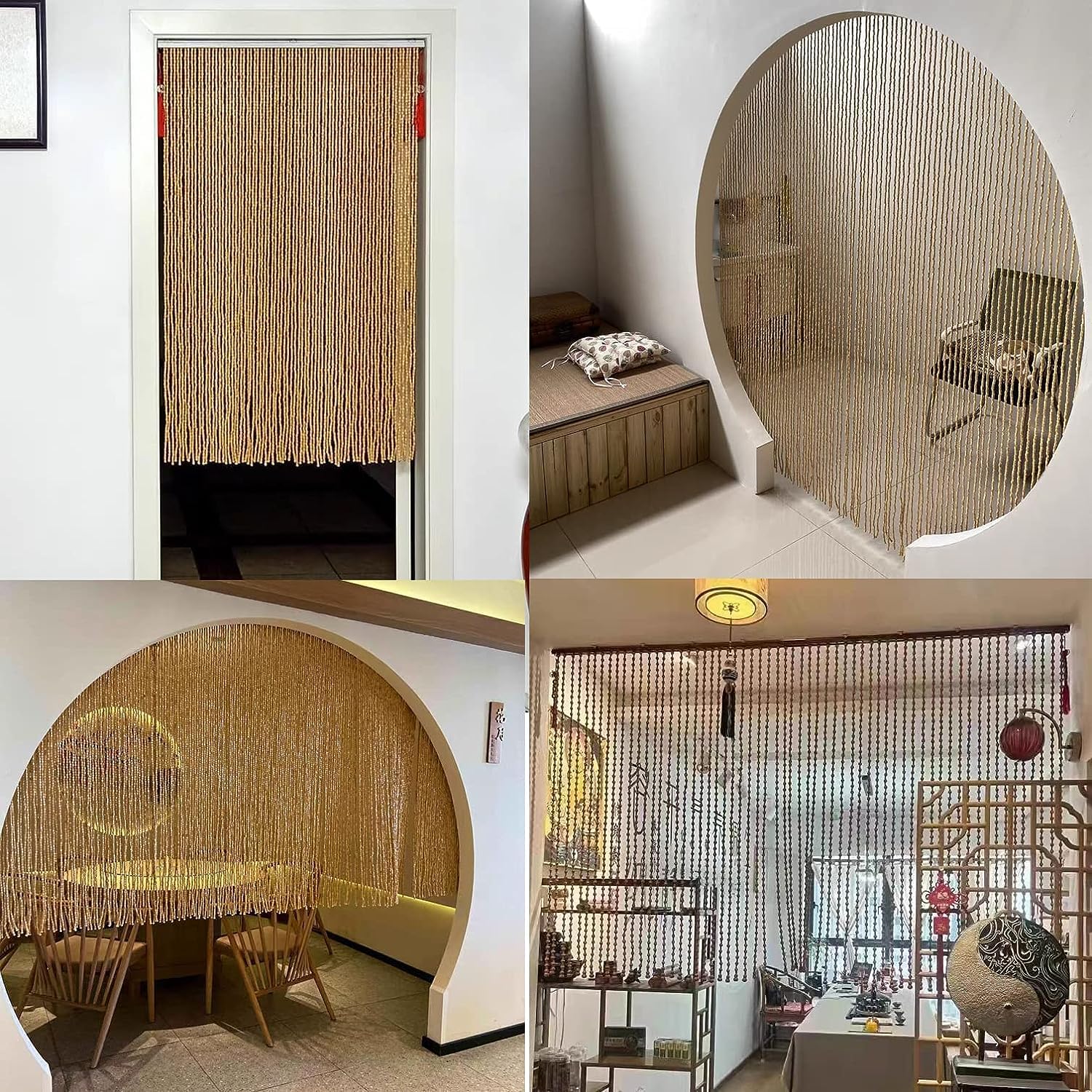 Wood Beaded Door Curtains with Bamboo Beads