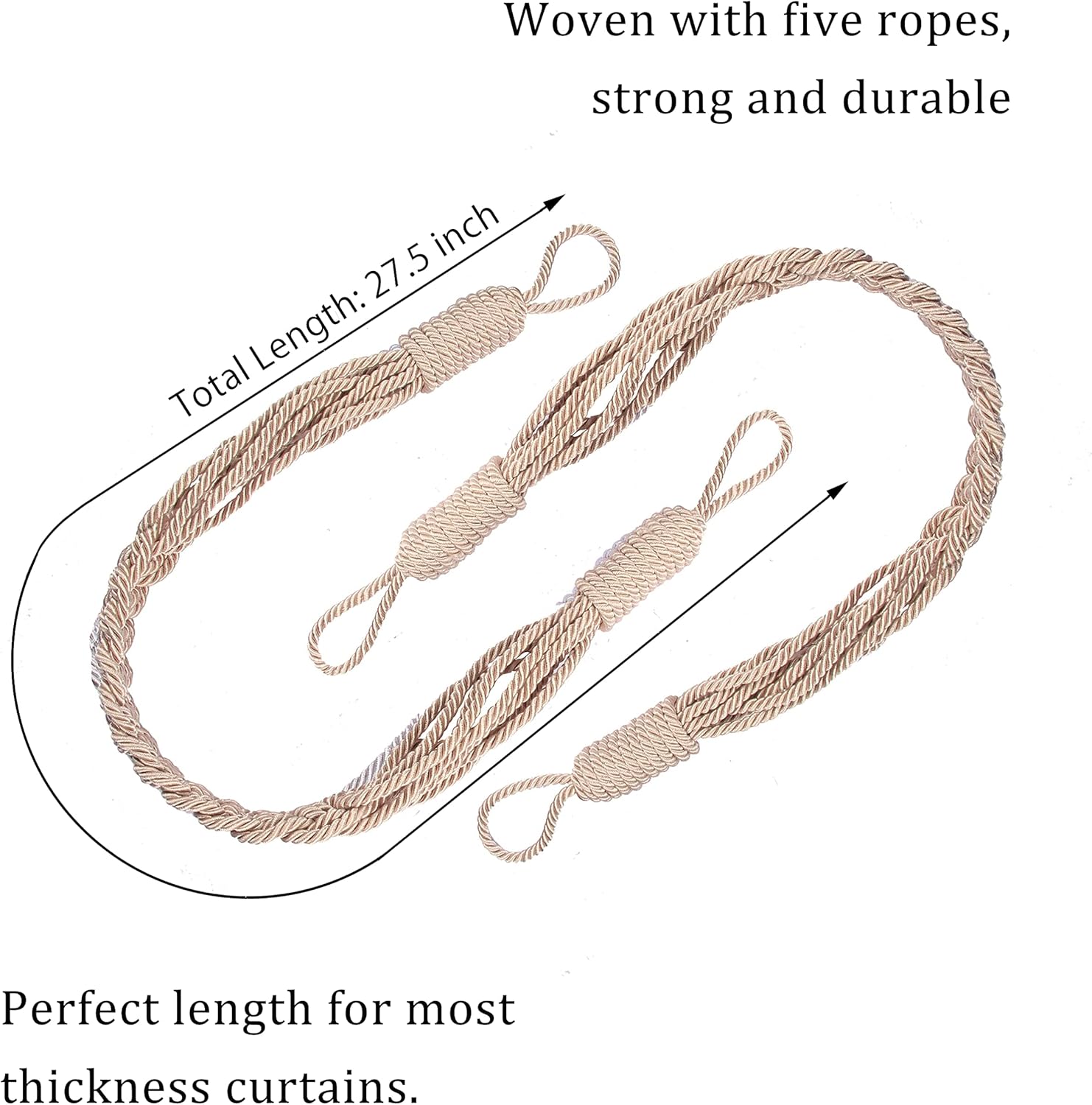 BEL AVENIR Curtain Tiebacks with Metal Hooks and Braided Rope