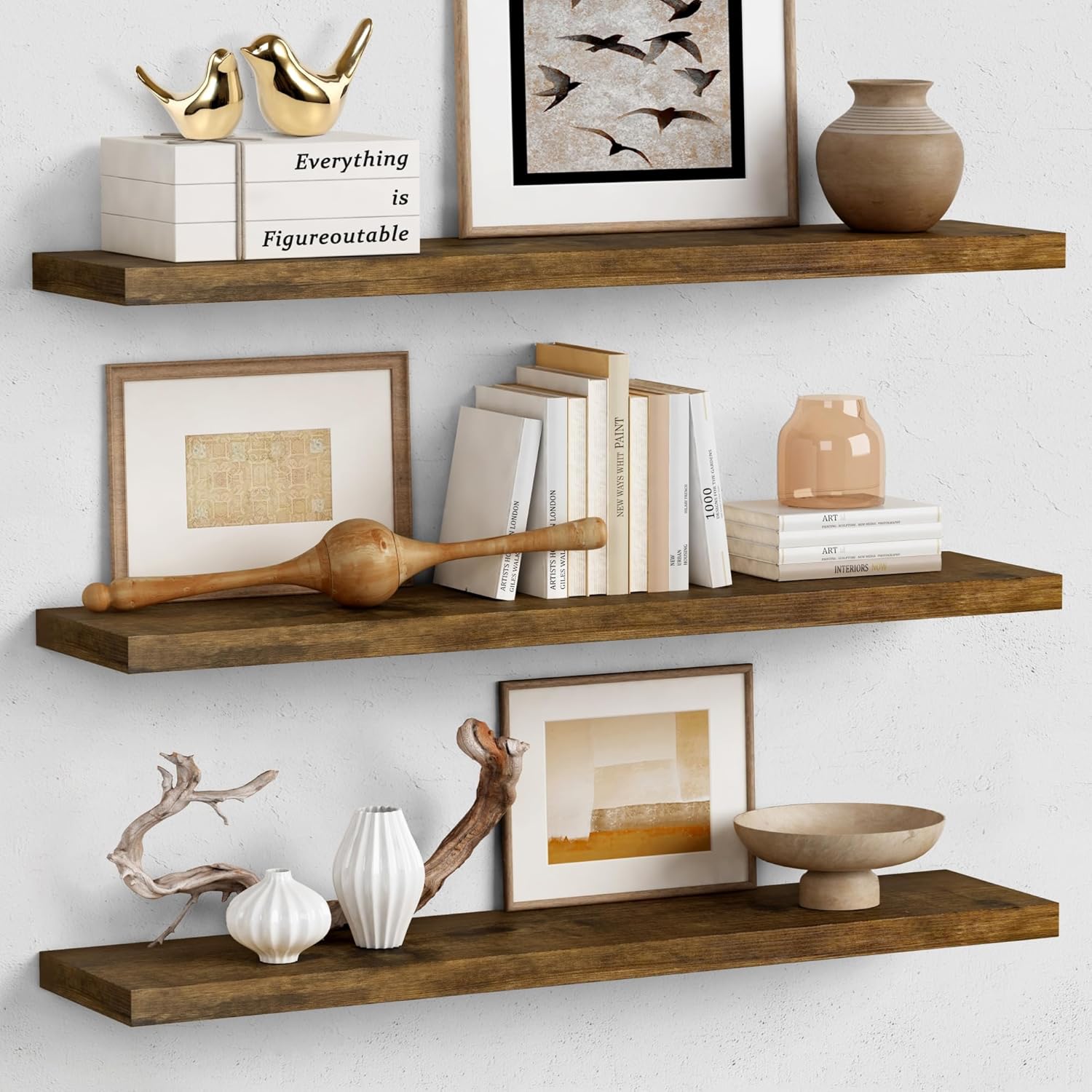 Forbena 36 Inch Floating Shelves Set of 3 Dark Brown